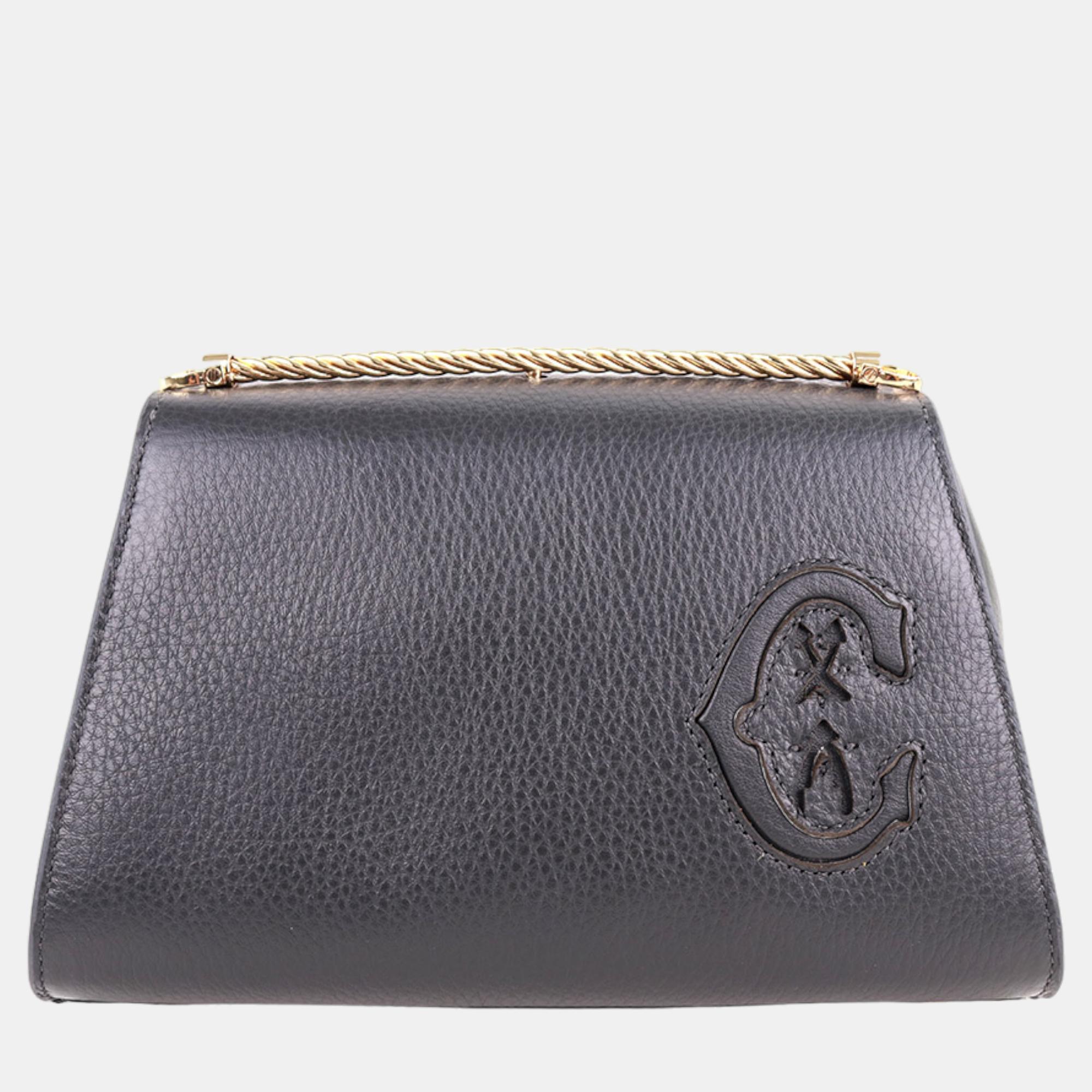 Charriol Dark Grey Leather Celtic Twist Bar Handbag