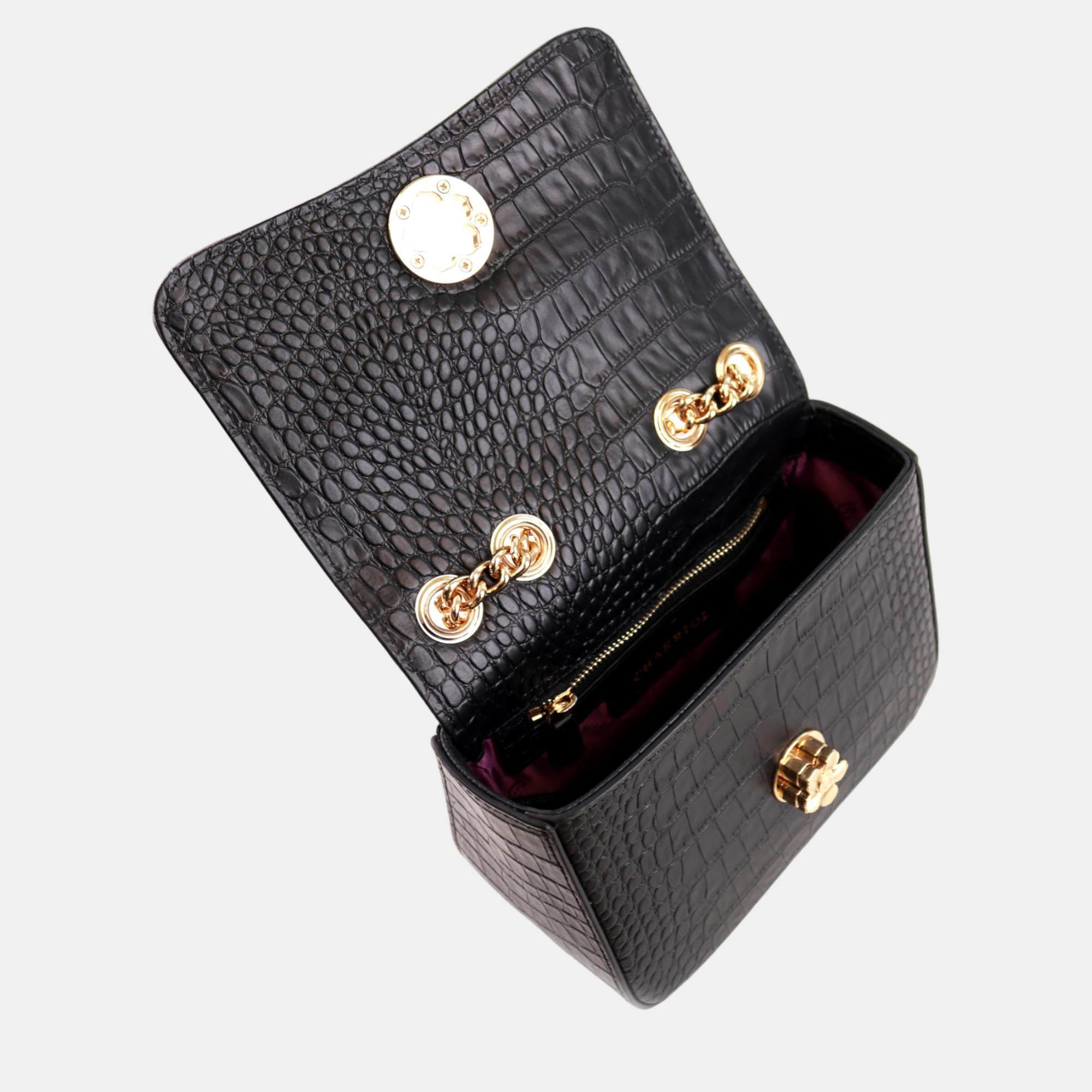 Charriol Black  Leather LaetitiaClassic Handbag