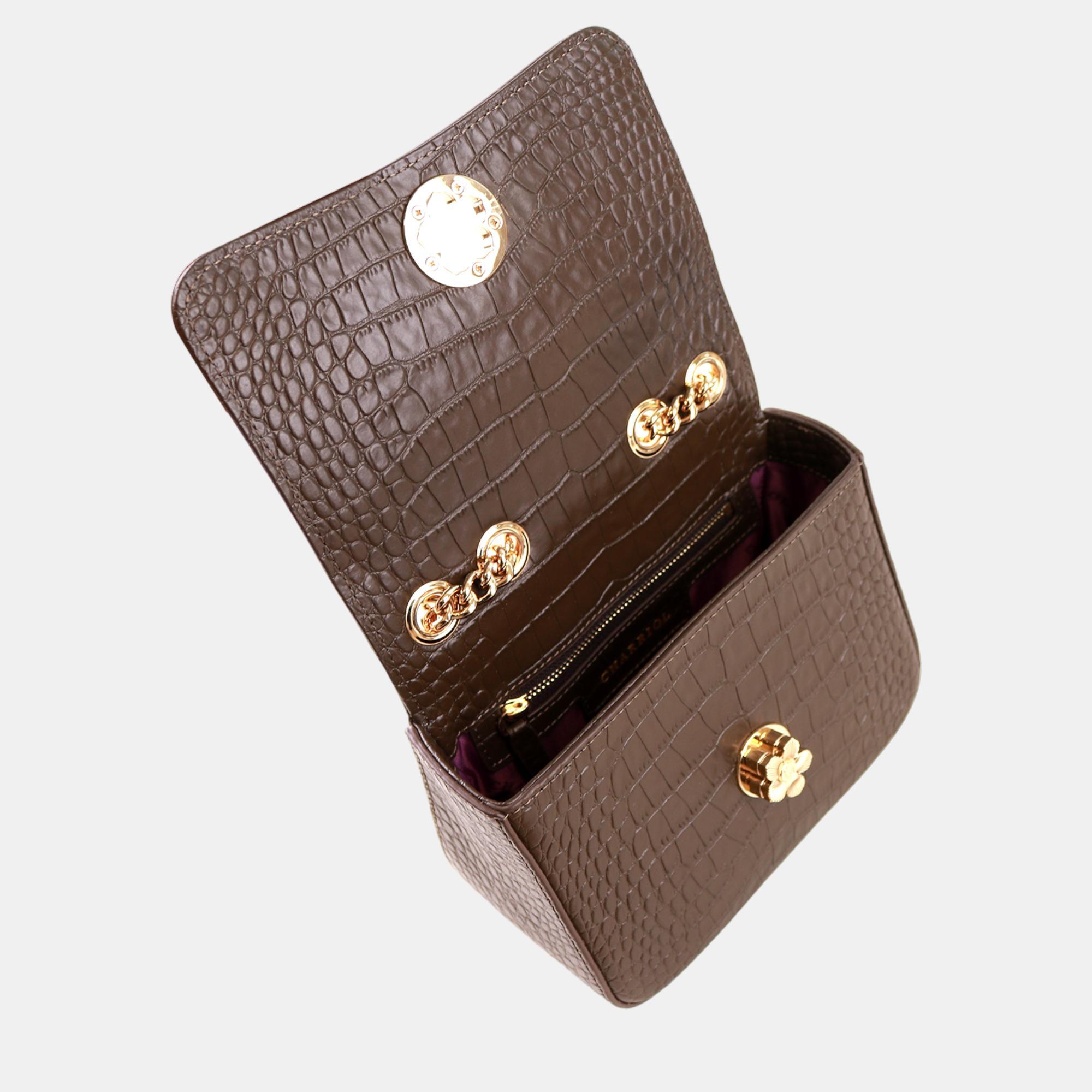 Charriol Dark Brown Leather LaetitiaClassic Handbag