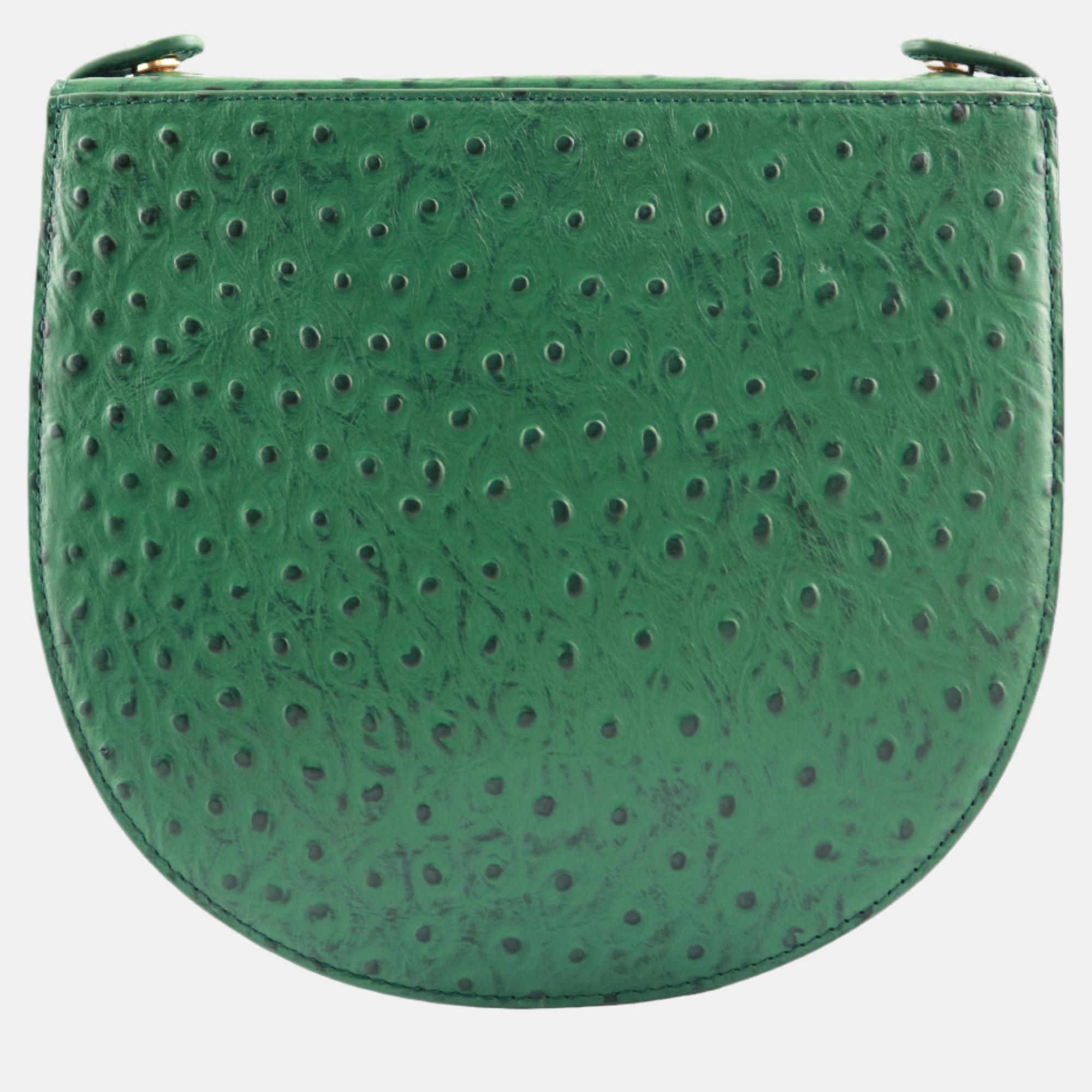 Charriol Green Leather Passion Ostrich Crossbody