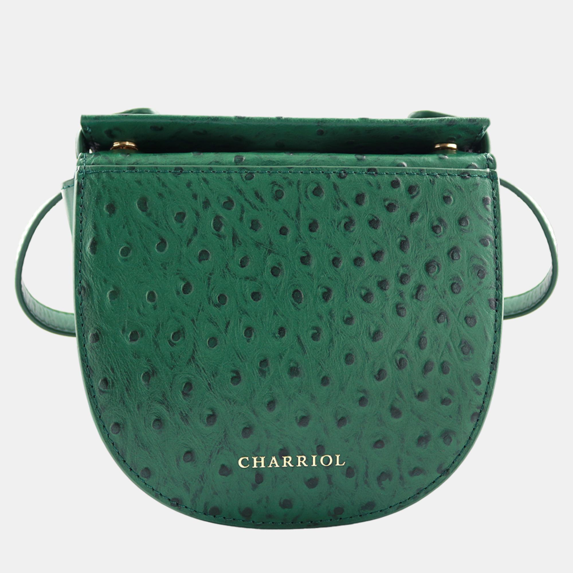 Charriol green leather passion ostrich crossbody