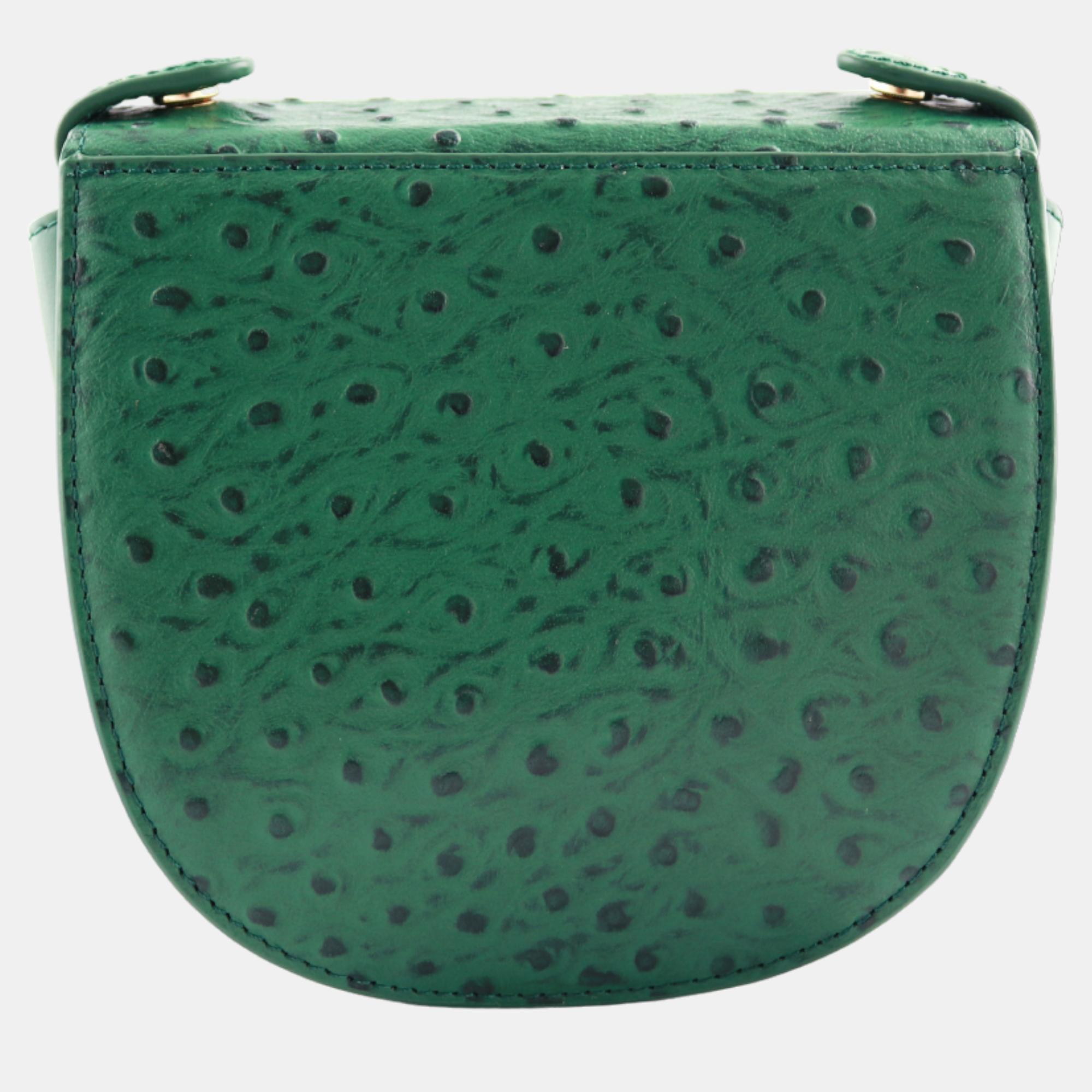 Charriol Green Leather Passion Ostrich Crossbody