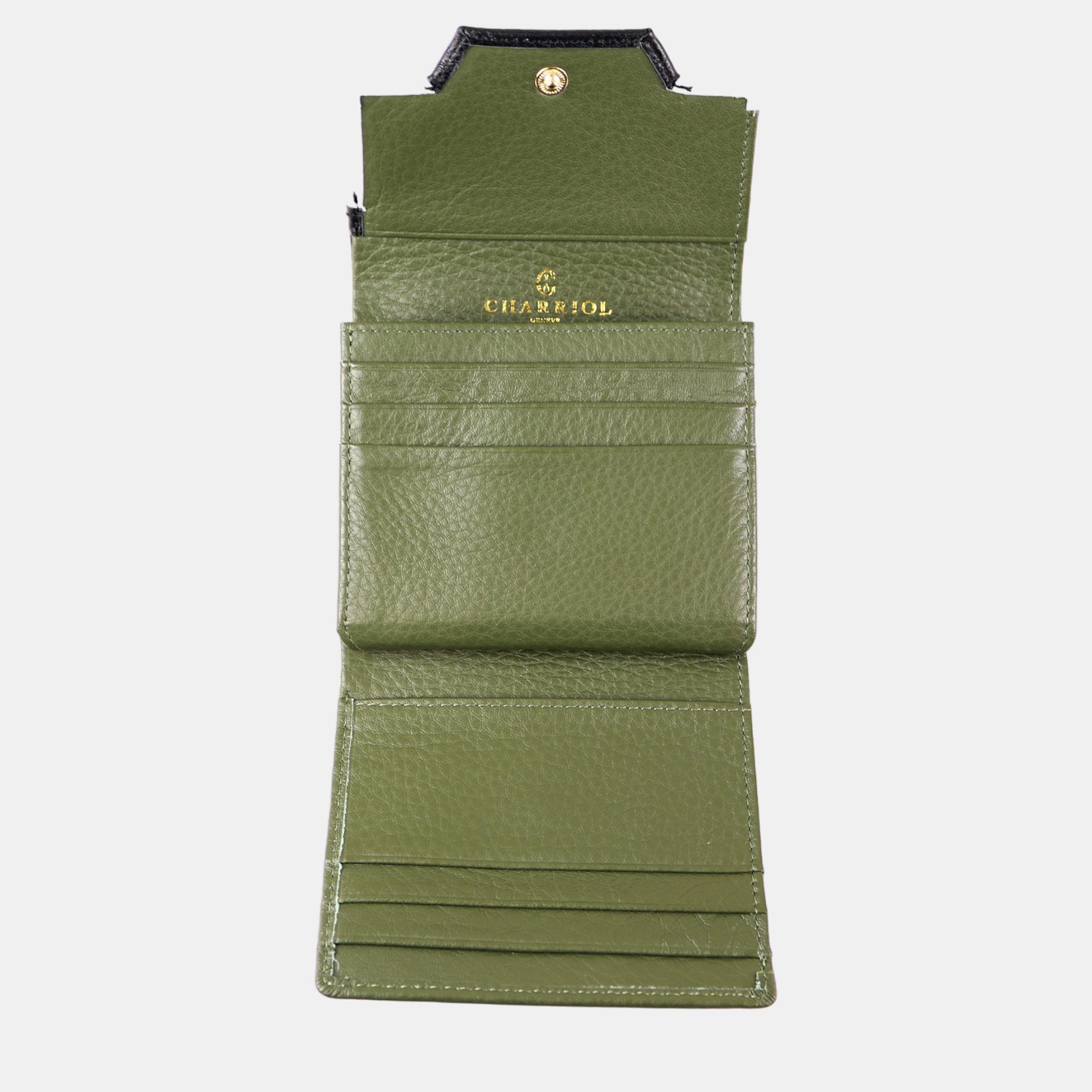 Charriol Green/Cream Leather Forever Wallet