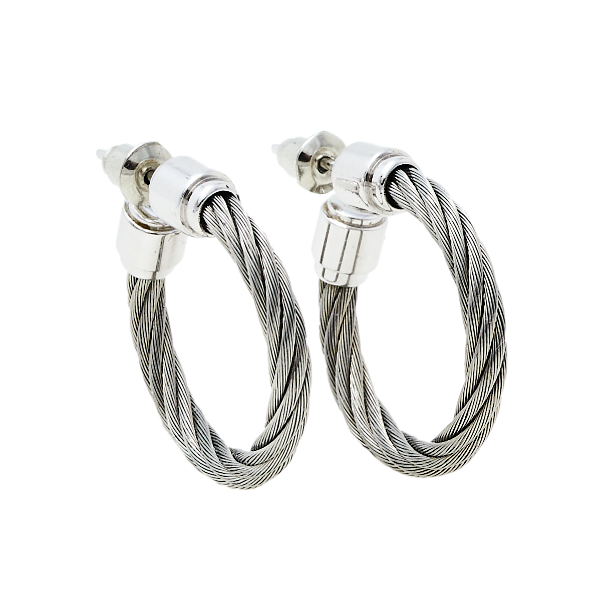 Charriol Celtic Silver Tone Cable Hoop Earrings
