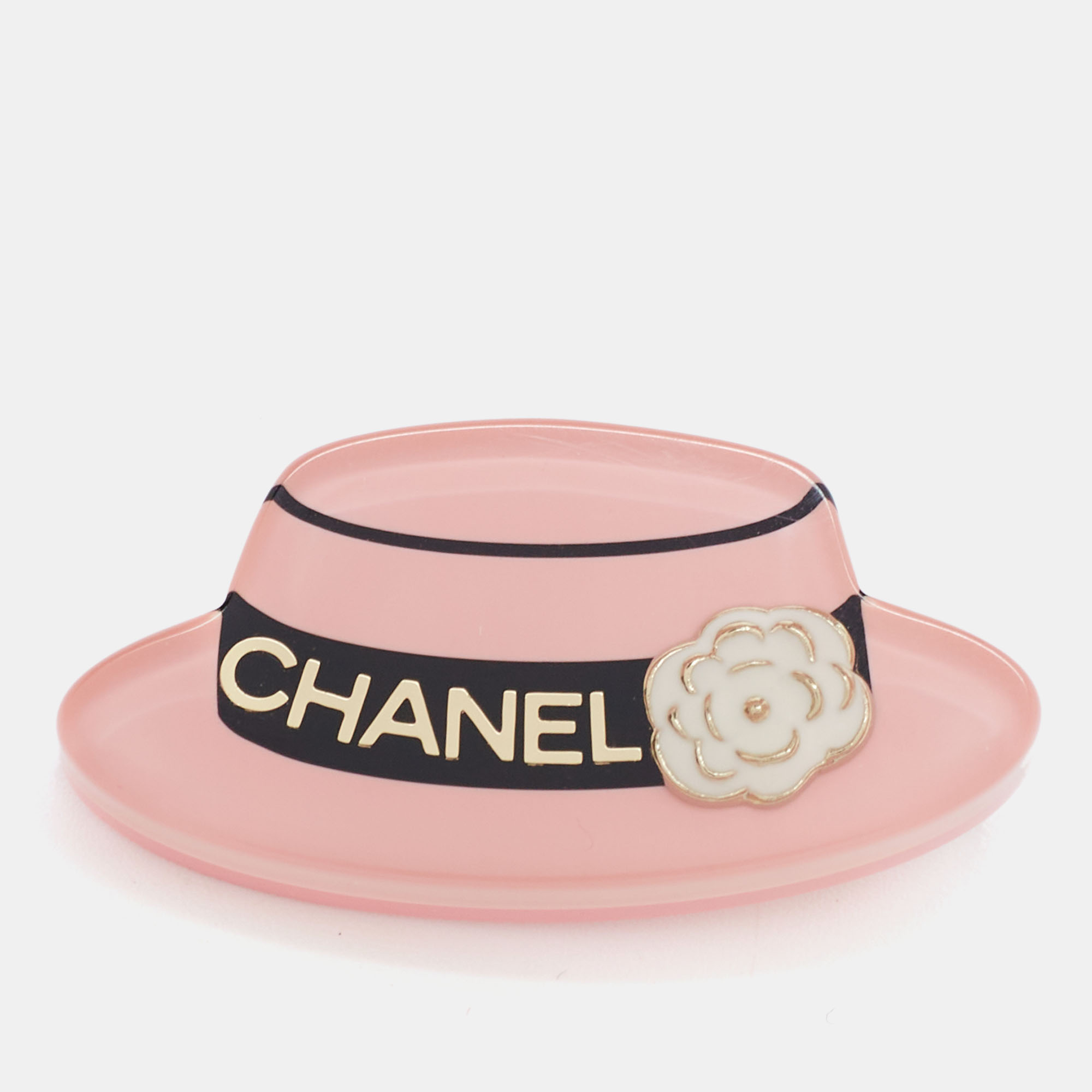Chanel Hat Resin Gold Tone Brooch