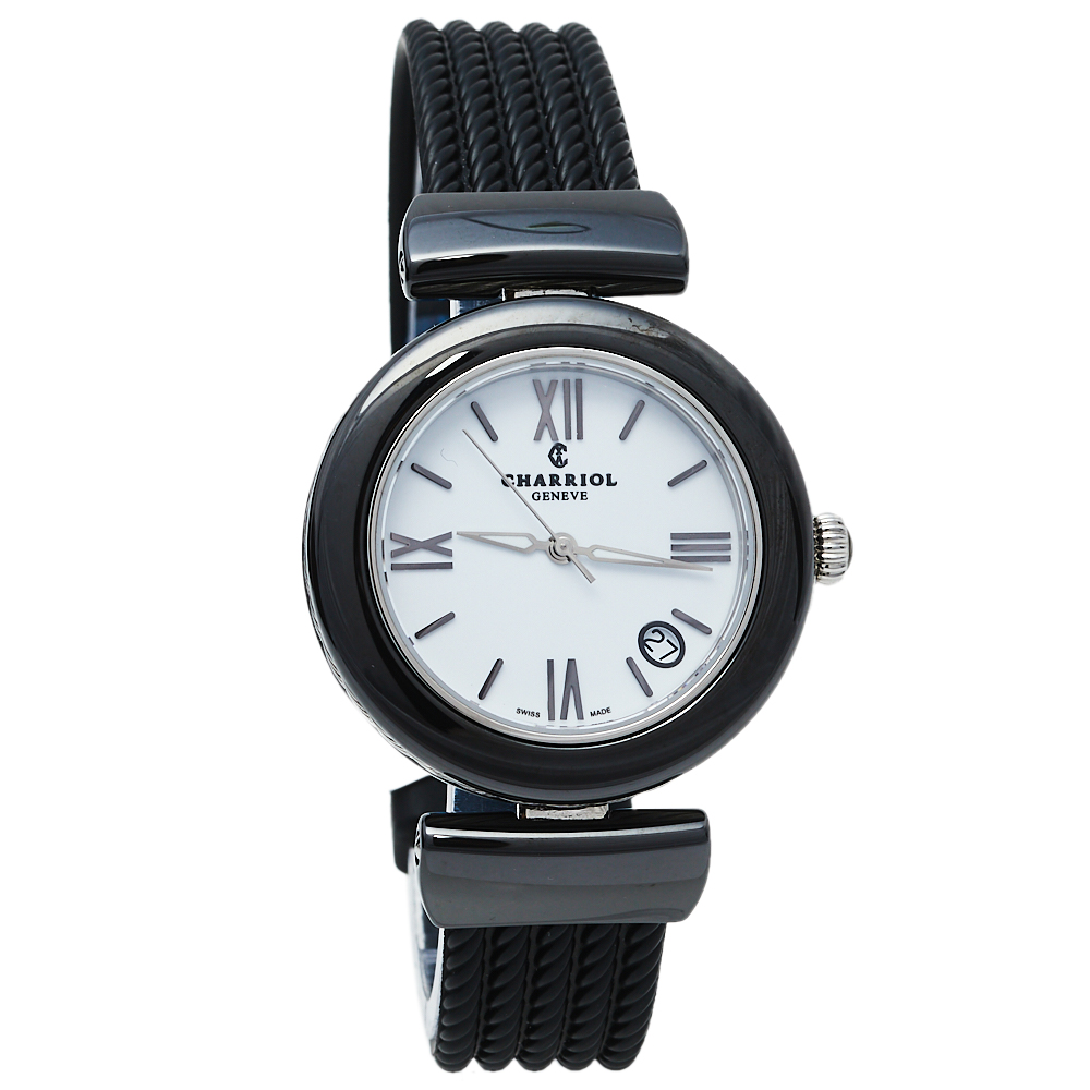 Charriol White Ceramic & Stainless Steel Rubber AEL AE33CB.173.004 Women's Wristwatch 33 mm
