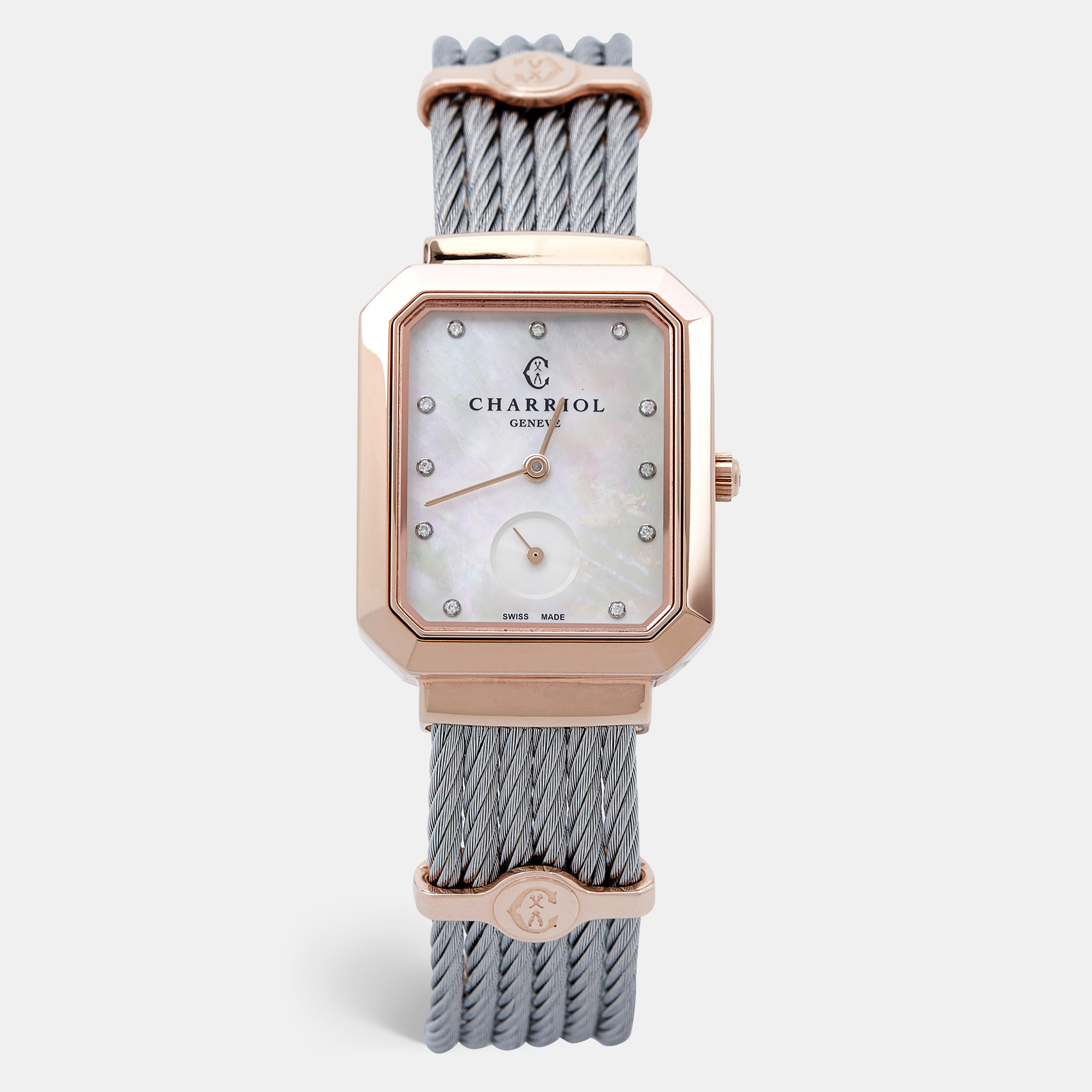 Charriol mother of pearl diamond two tone stainless steel st-tropez strep.560.001 women's wristwatch 26 mm