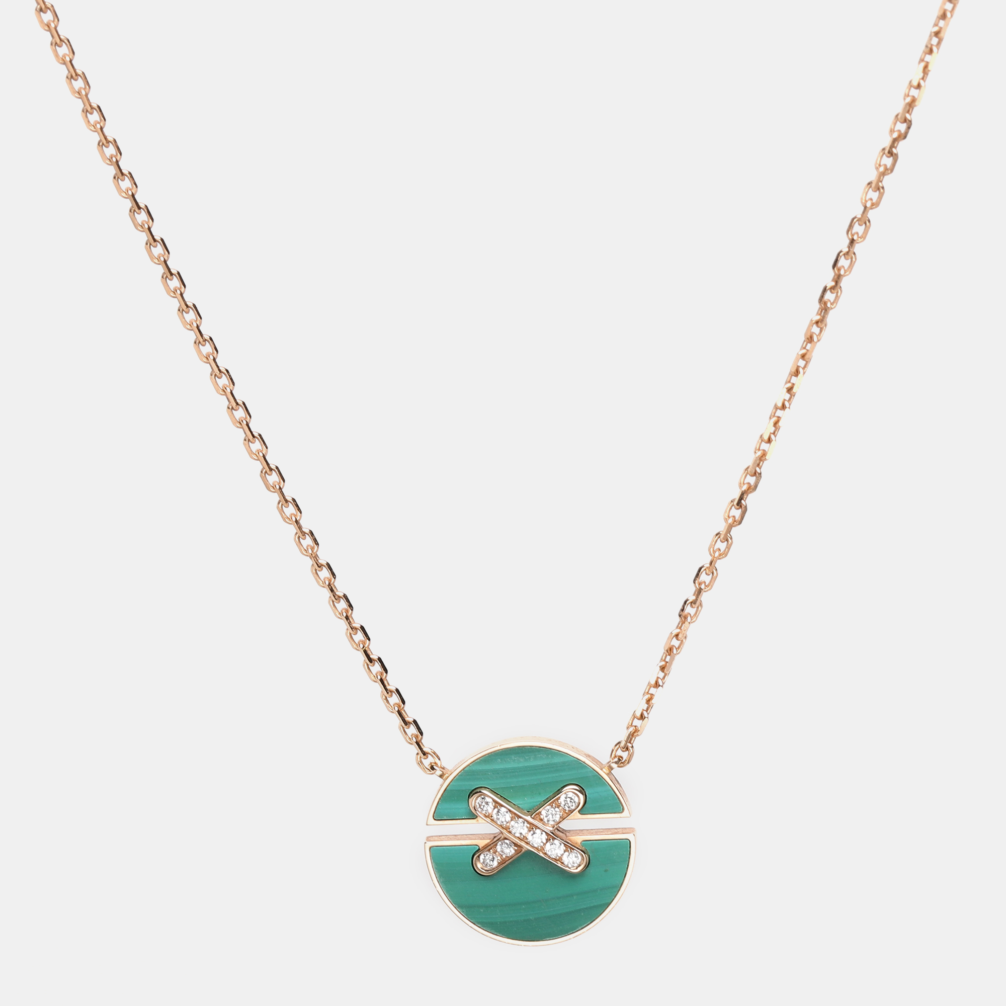 Chaumet Jeux de Liens Harmony Malachite Diamond 18k Rose Gold Small Model Pendant Necklace