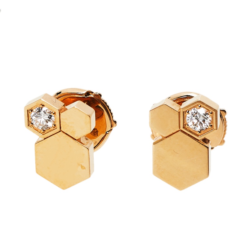 Chaumet Bee My Love Diamond 18k Rose Gold Stud Earrings