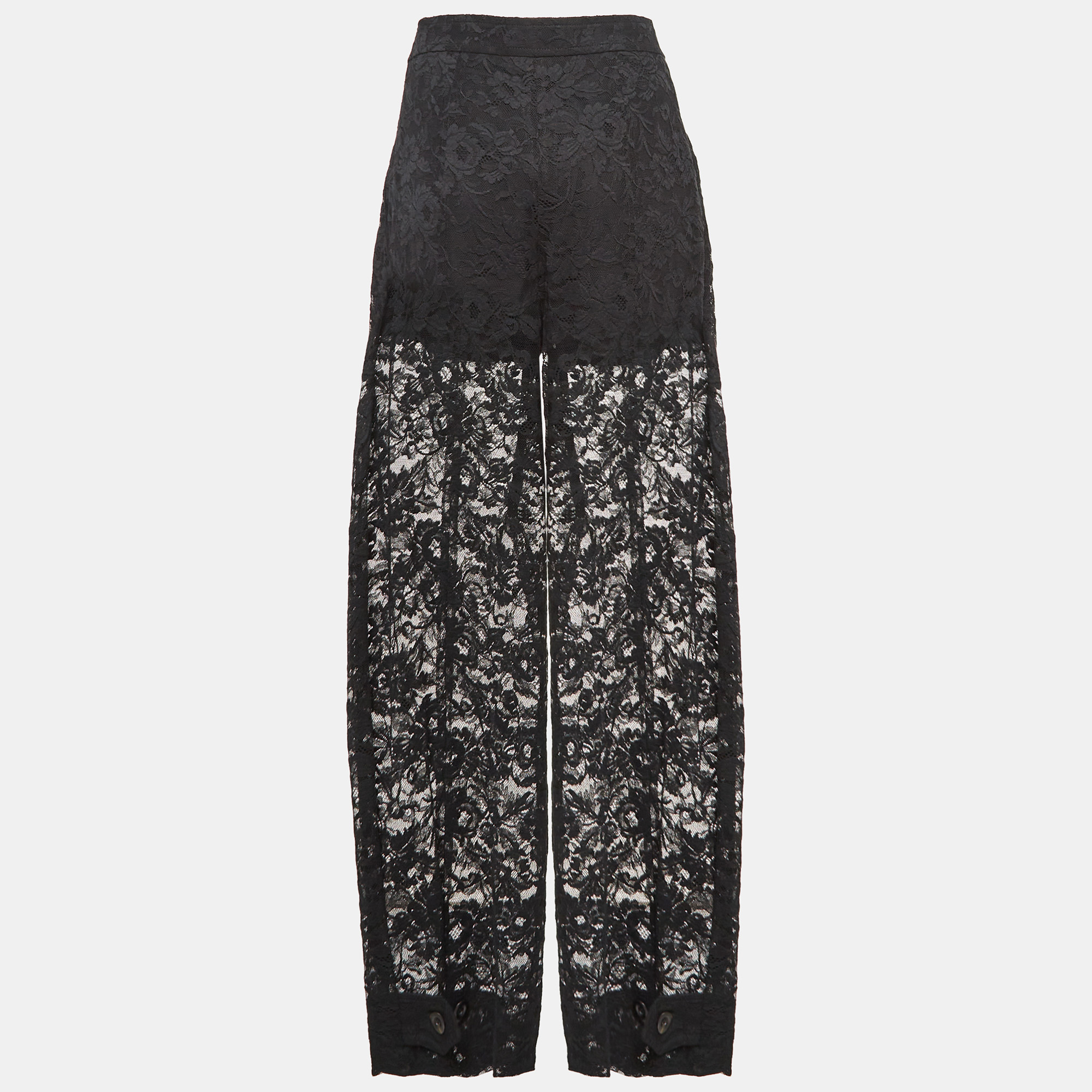 Chloe Black Floral Pattern Lace Sheer Trousers L