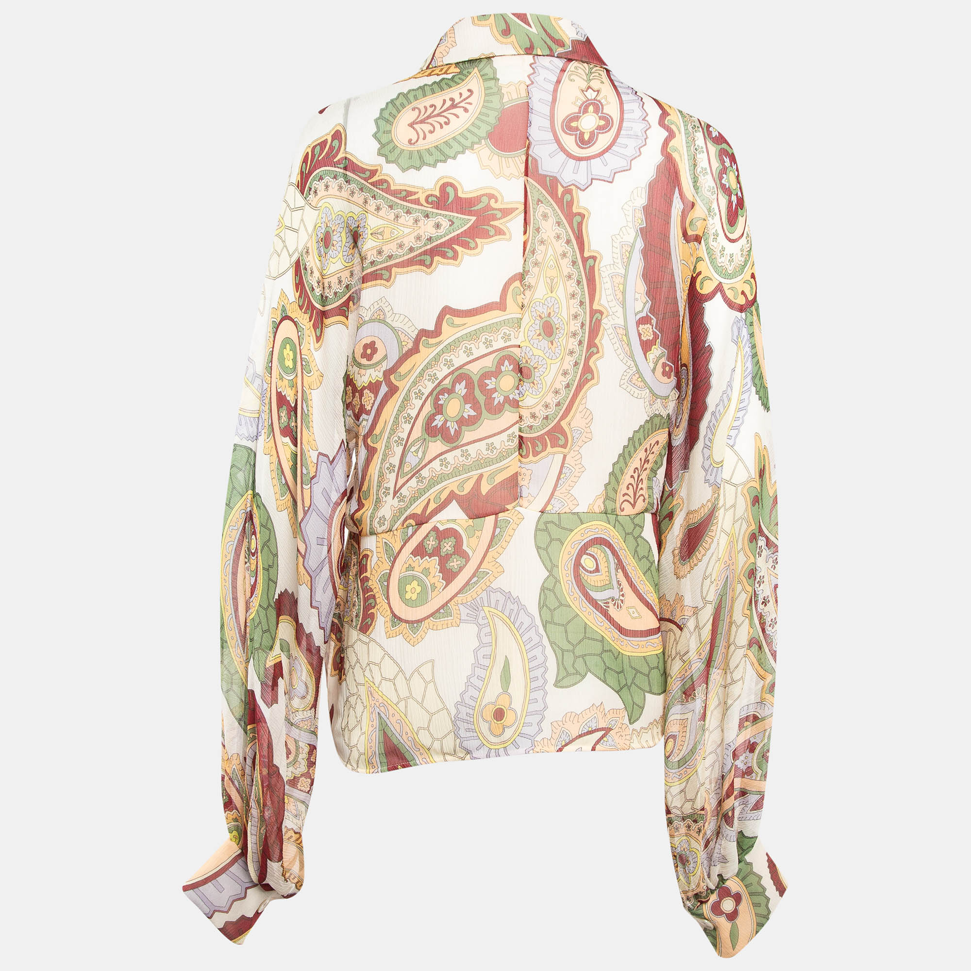 Chloe Beige Paisley Print Chiffon Silk Shirt L