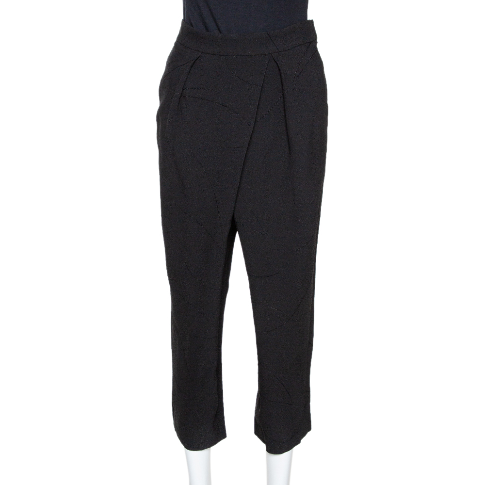 Image of Chloe Black Textured Crepe Cropped Pants L