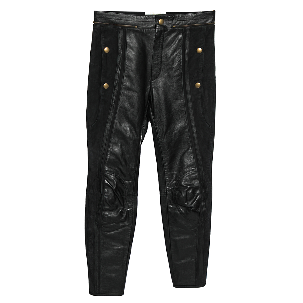 Chlo&eacute; black leather & nubuck paneled cropped biker pants s