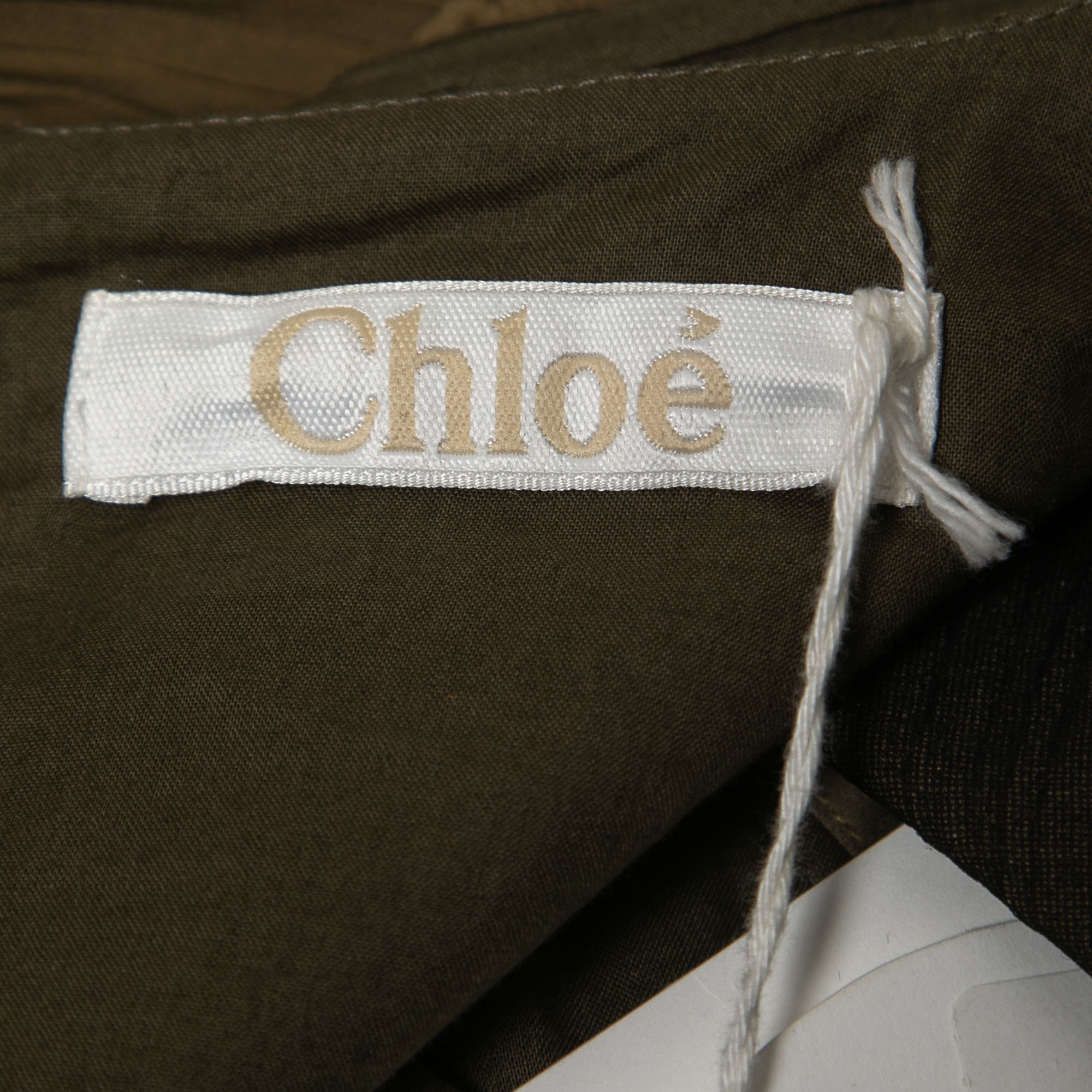 Chloe Green Chiffon & Cotton Plisse Midi Dress M
