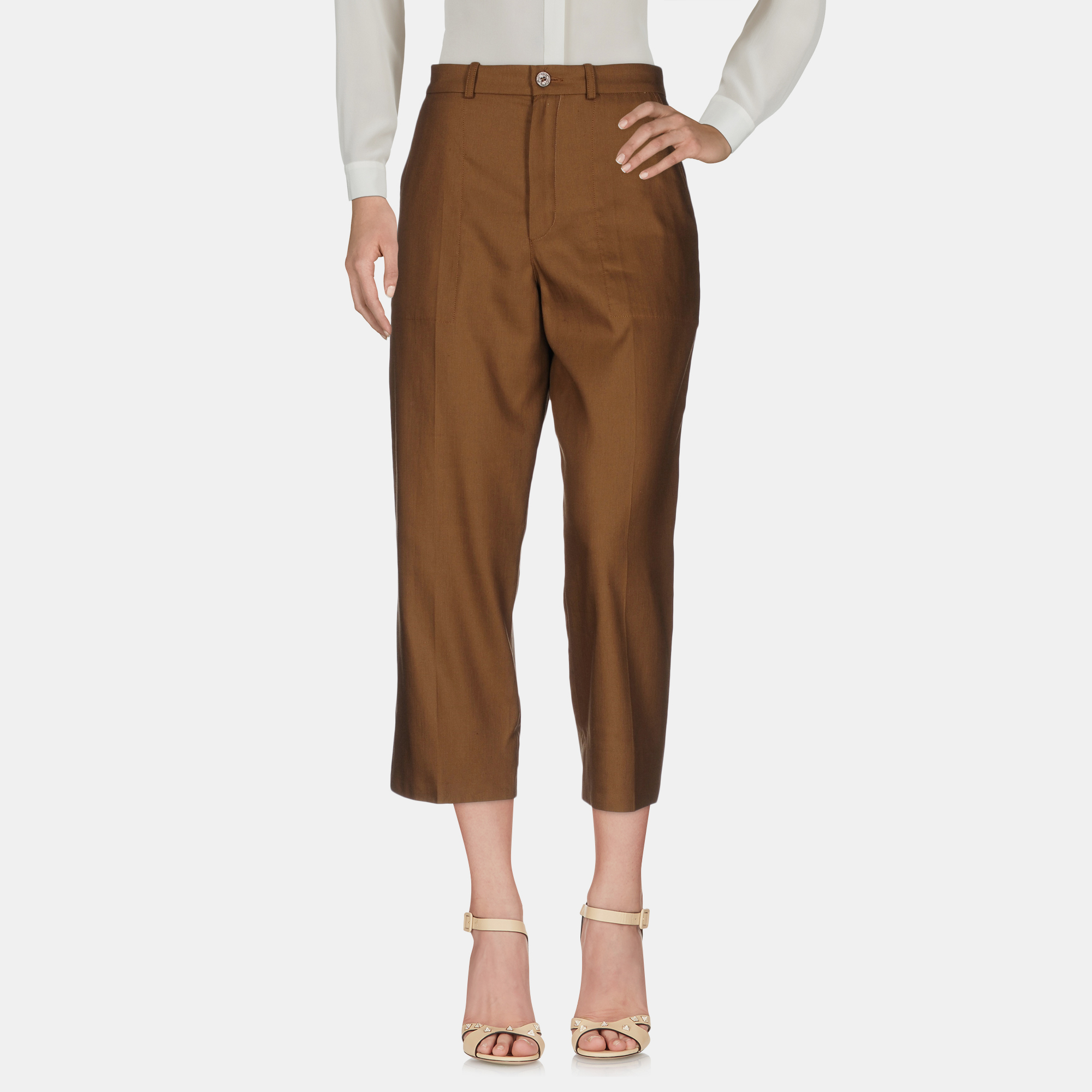 Chloe brown linen-blend cropped pants l (fr 40)