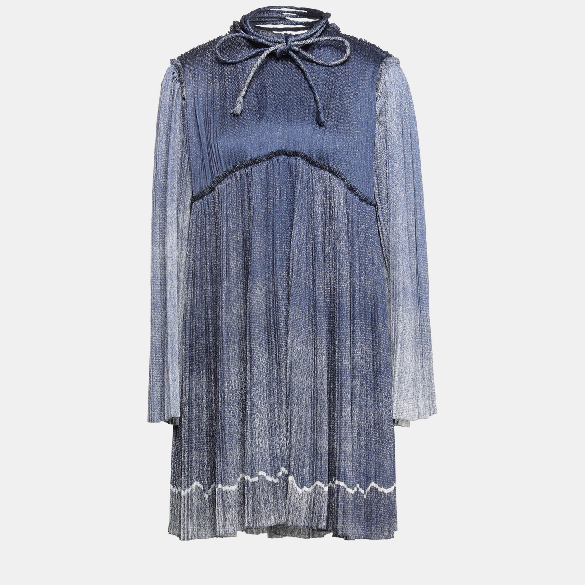 Chloe blue printed crinkled silk mini dress s (fr 36)
