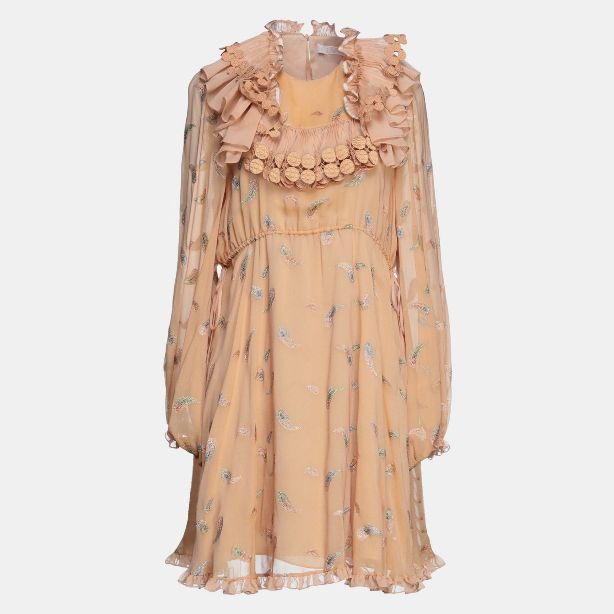 Chloe beige/metallic paisley silk mini dress xl (fr 42)