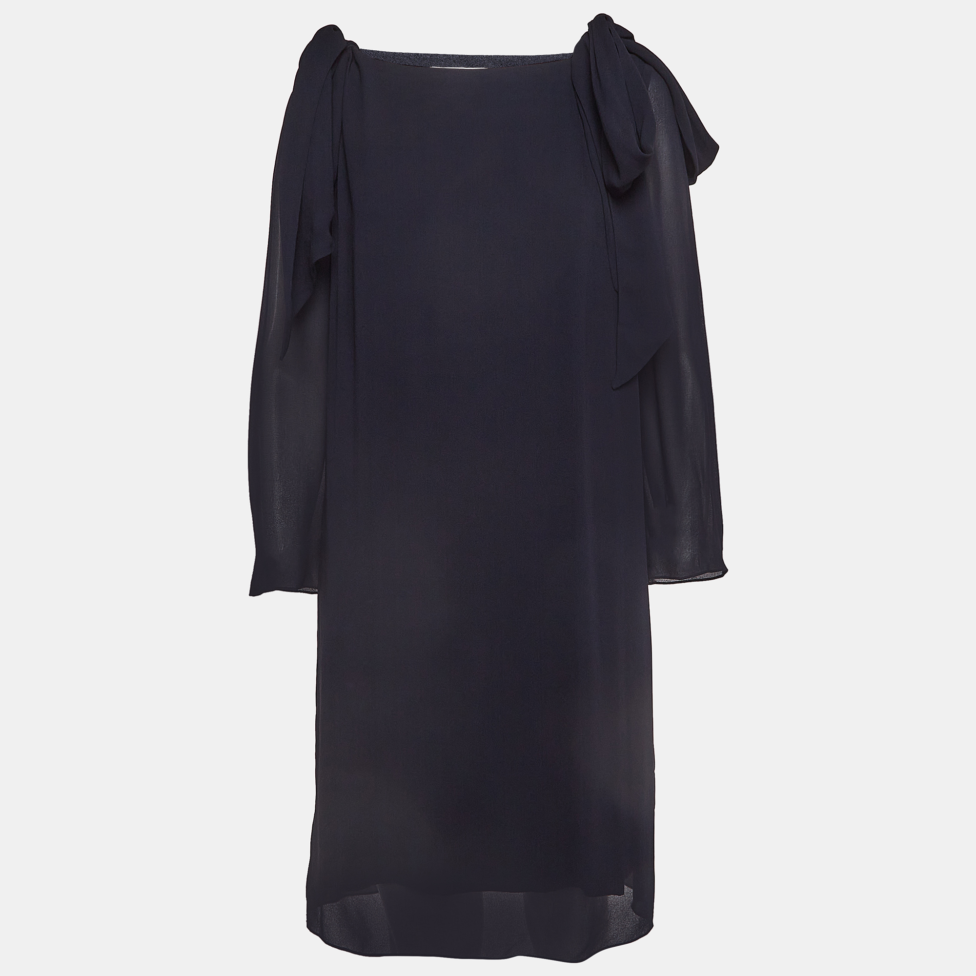 Chloe navy blue crepe tie-up detail anthraci robe dress s