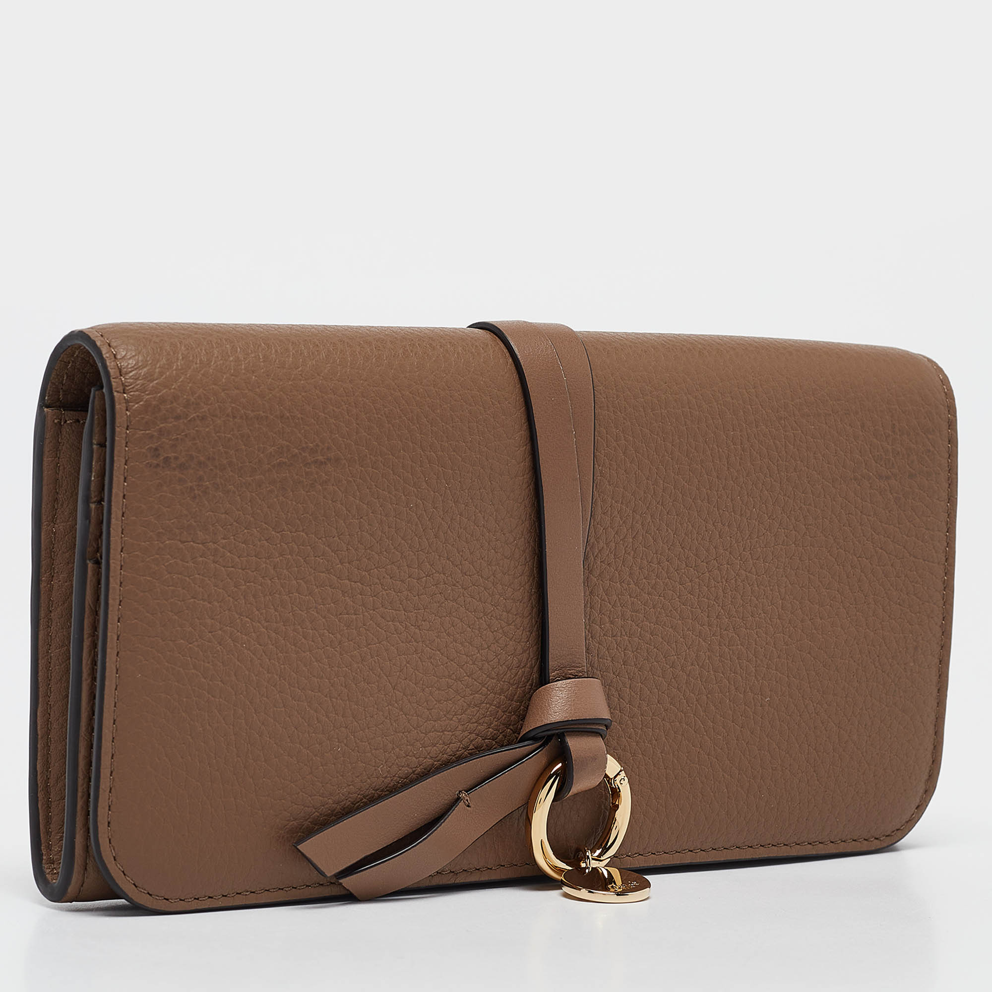 Chloe Brown Grained Leather Alphabet Flap Continental Wallet