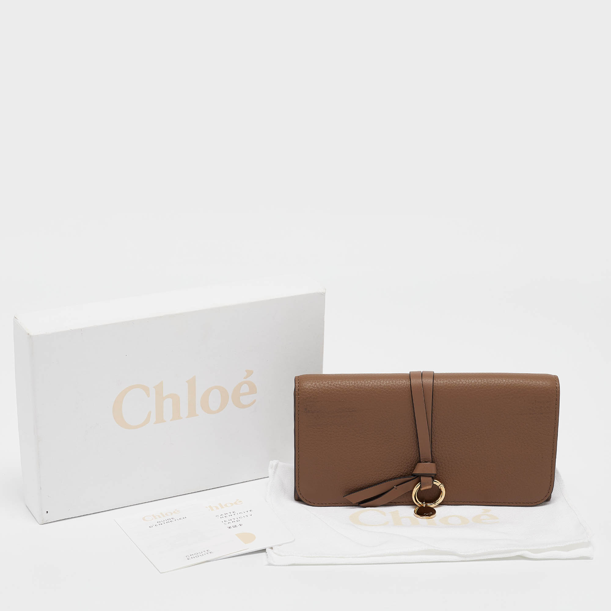 Chloe Brown Grained Leather Alphabet Flap Continental Wallet