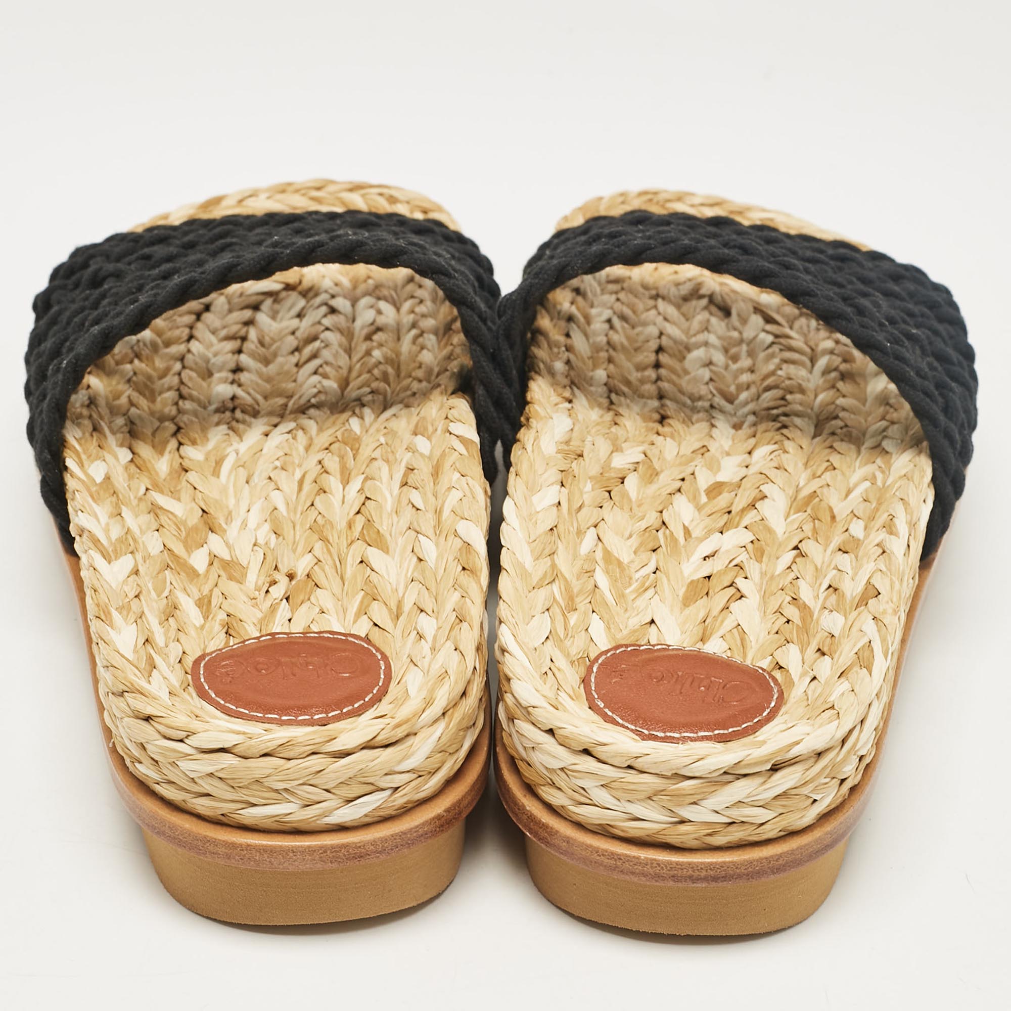 Chloe Black Woven Crochet Wavy Flat Slides Size 40