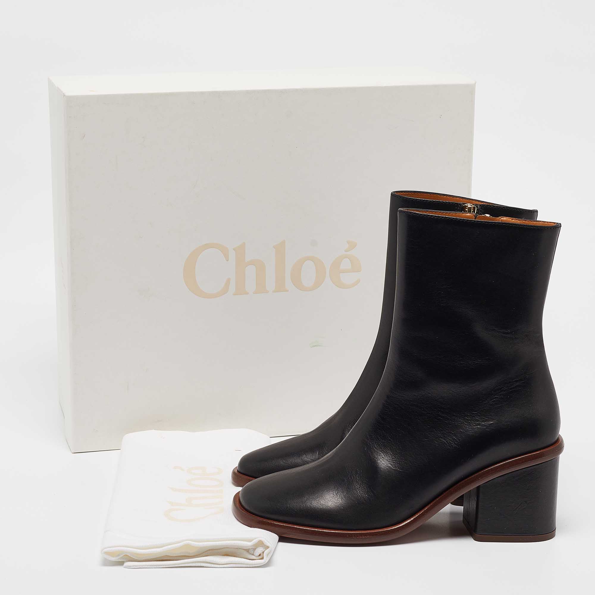 Chloe Black Leather Ankle Length Boots Size 37