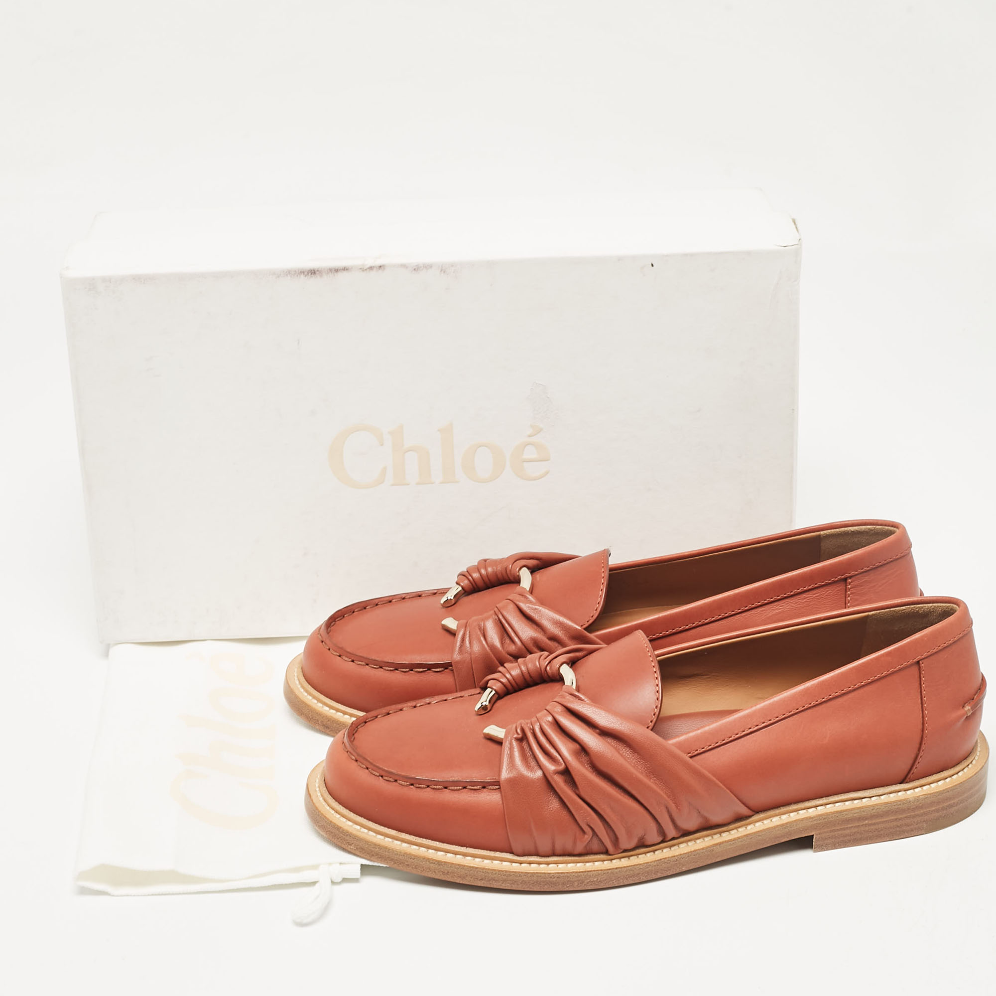 Chloe Brown Leather Slip On  Loafers Size 40.5