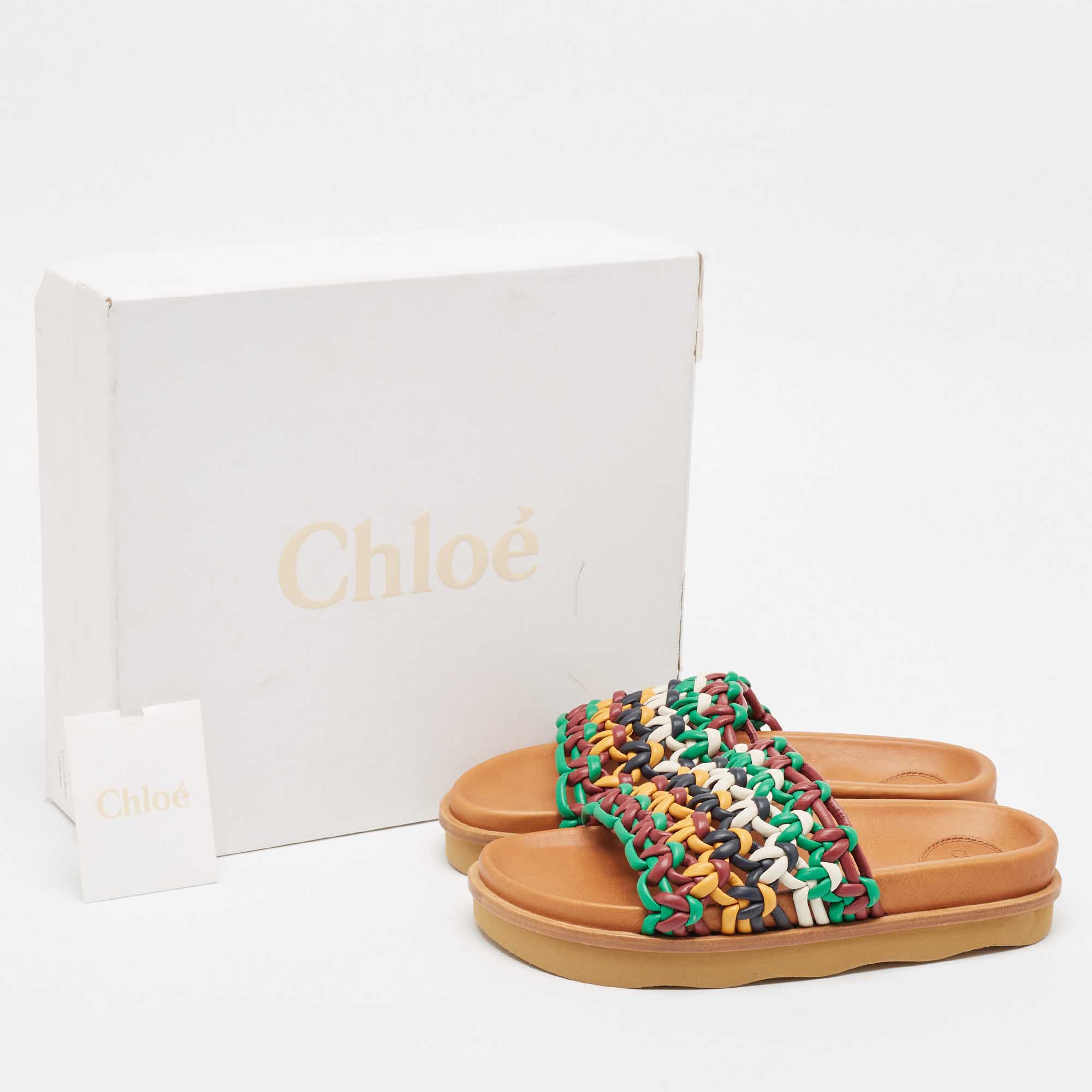 Chloe Multicolor Woven Leather Wavy Slides Size 39