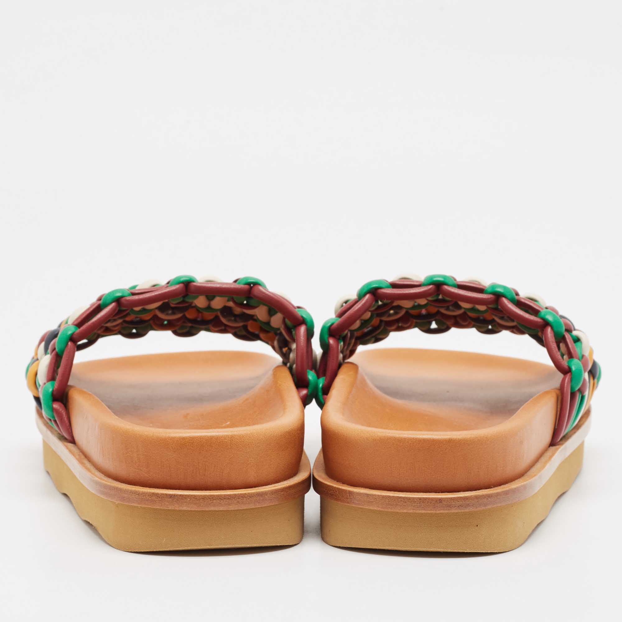 Chloe Multicolor Woven Leather Wavy Slides Size 39