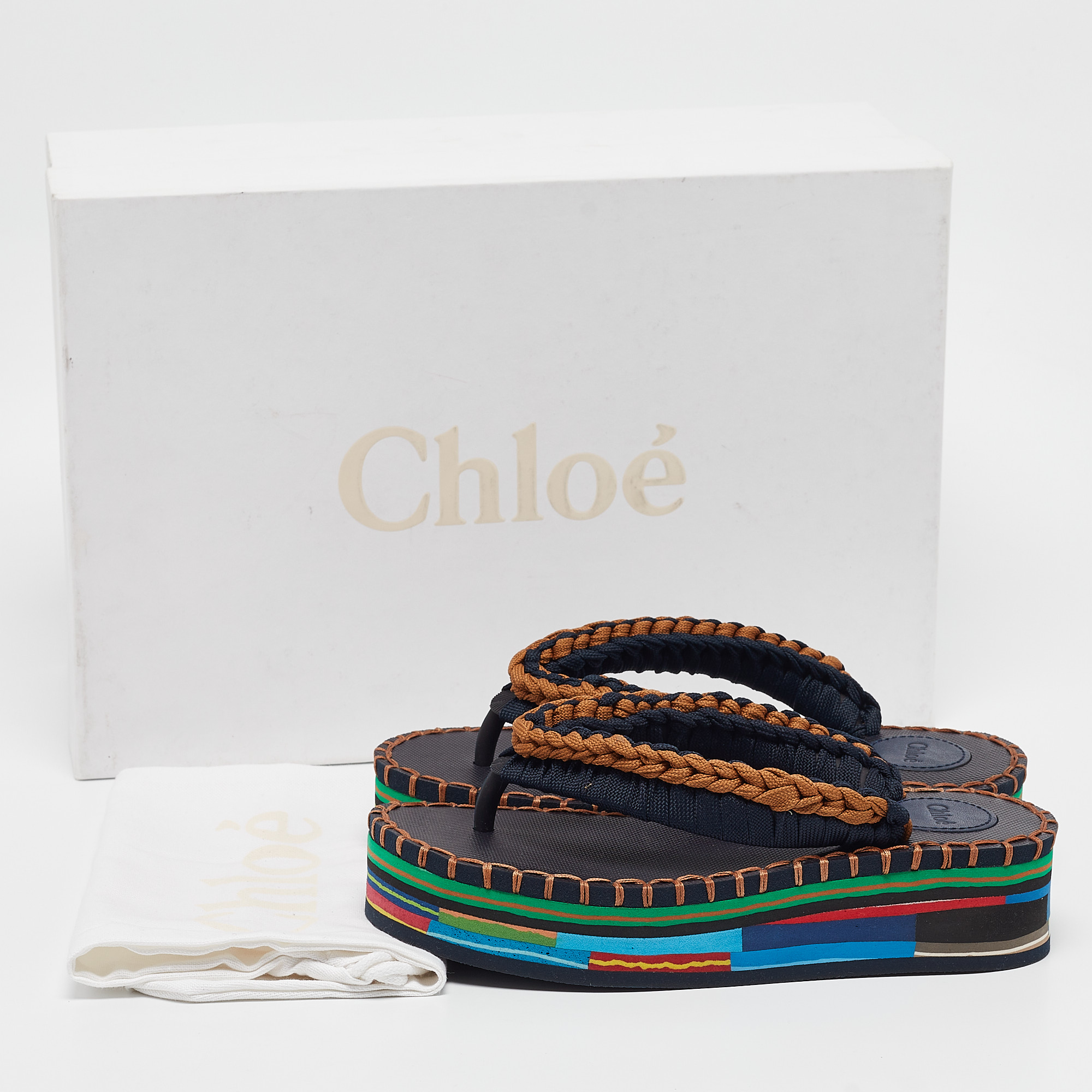 Chloé Multicolor Fabric And Rubber Thong Sandals Size 35