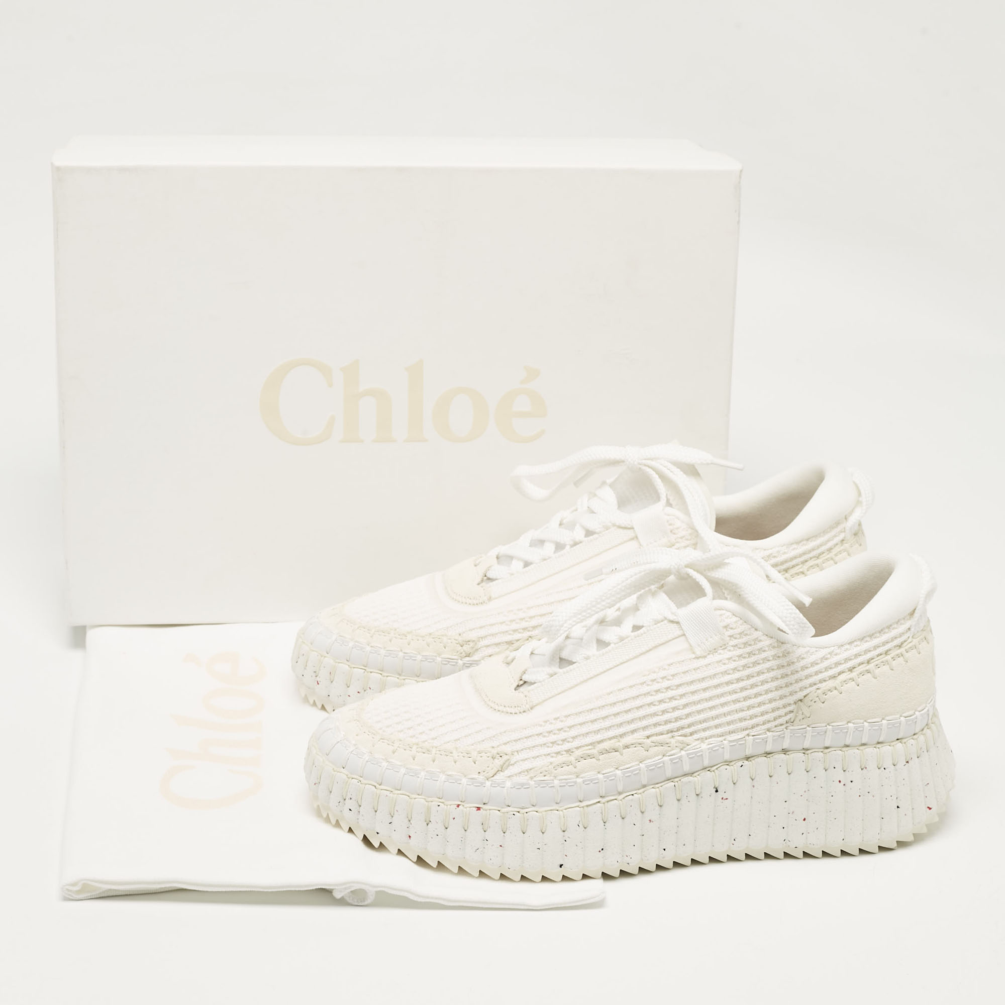 Chloe White Knit Fabric And Suede Nama Sneakers Size 39