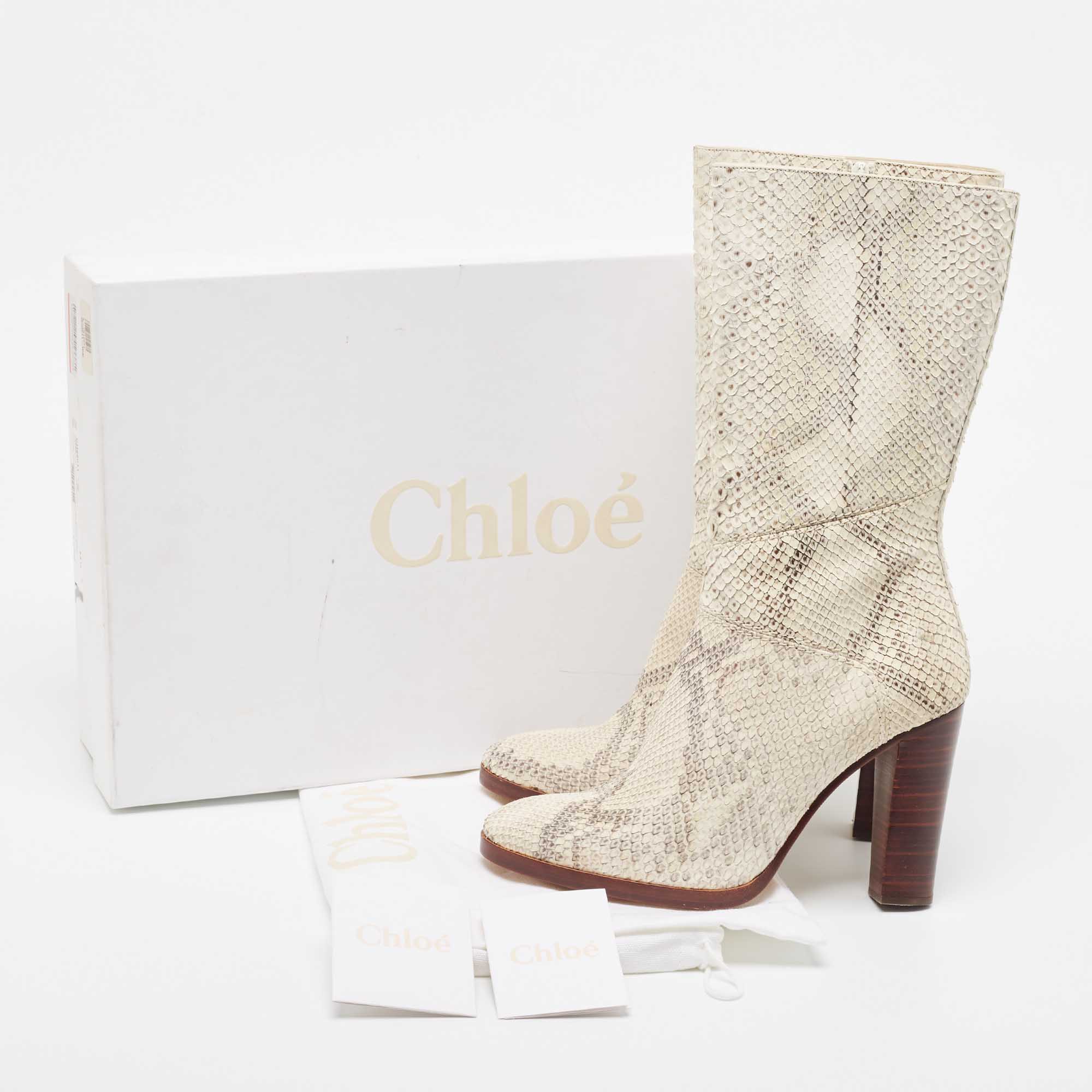 Chloé Two Tone Python Leather Adelie Mid Calf Boots Size 41.5