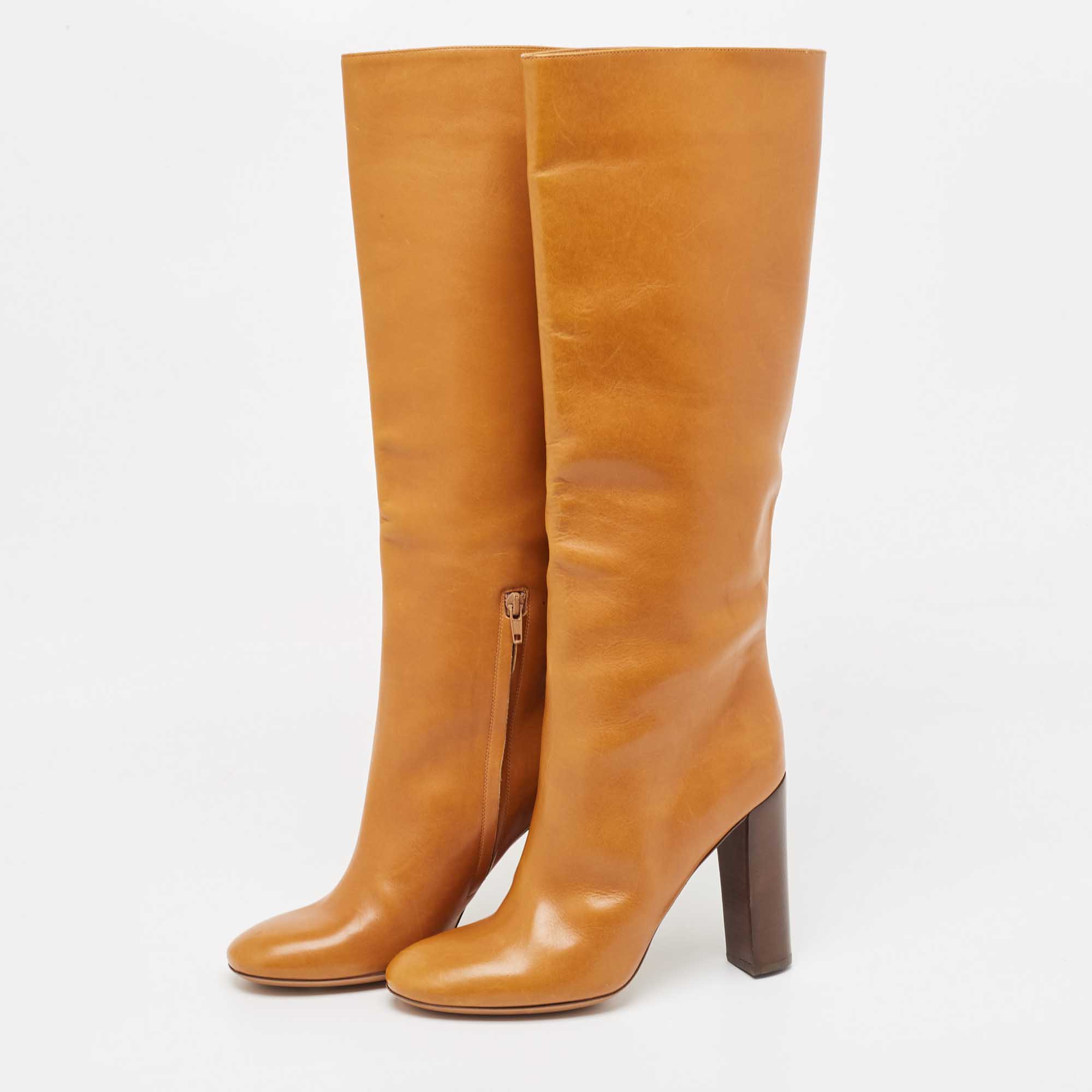 Chloe Brown Leather Knee Length Boots Size 41