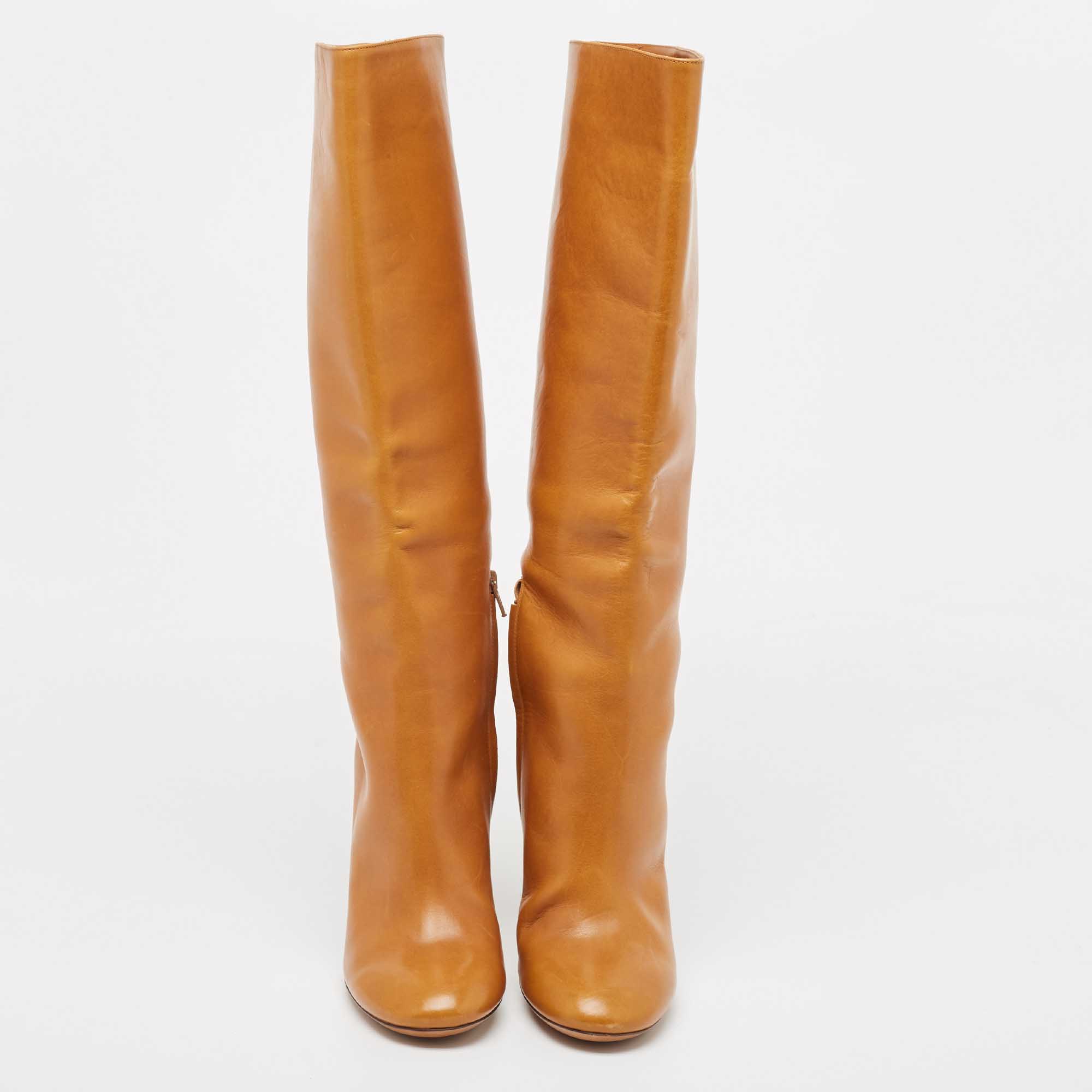 Chloe Brown Leather Knee Length Boots Size 41