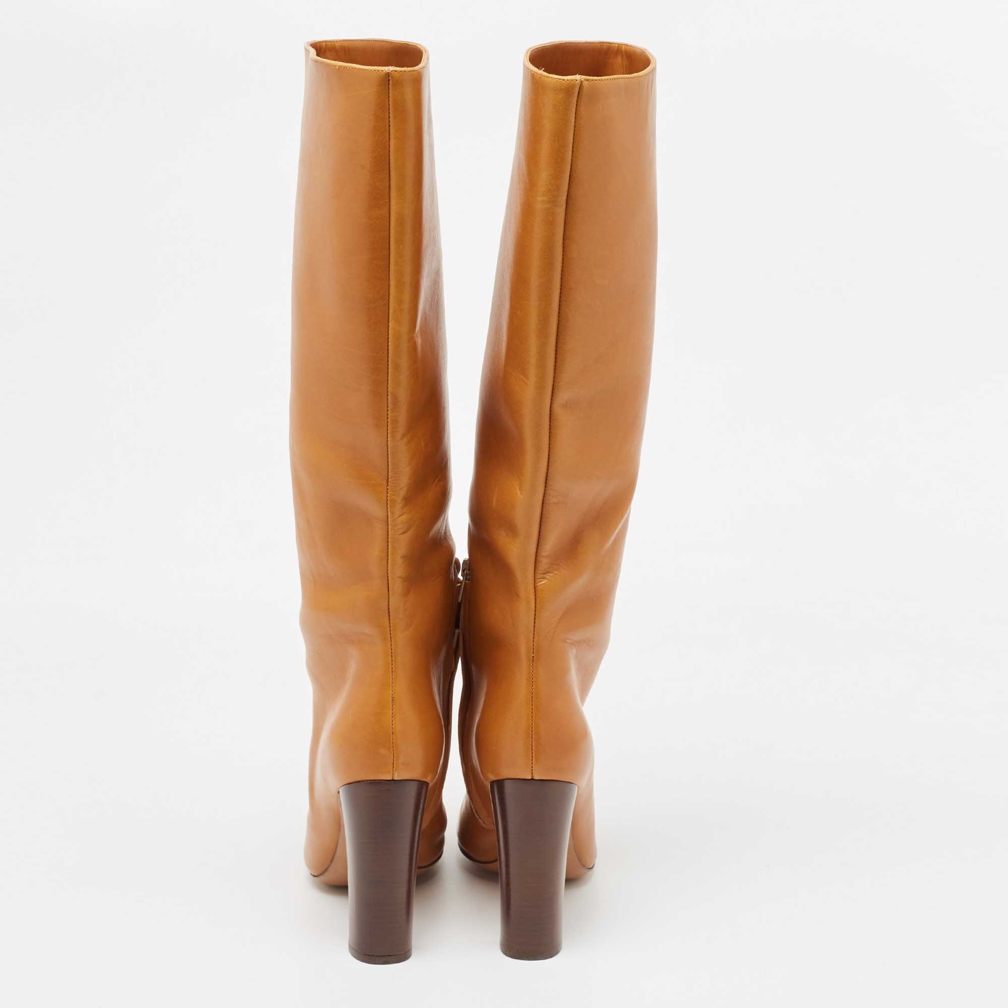 Chloe Brown Leather Knee Length Boots Size 41