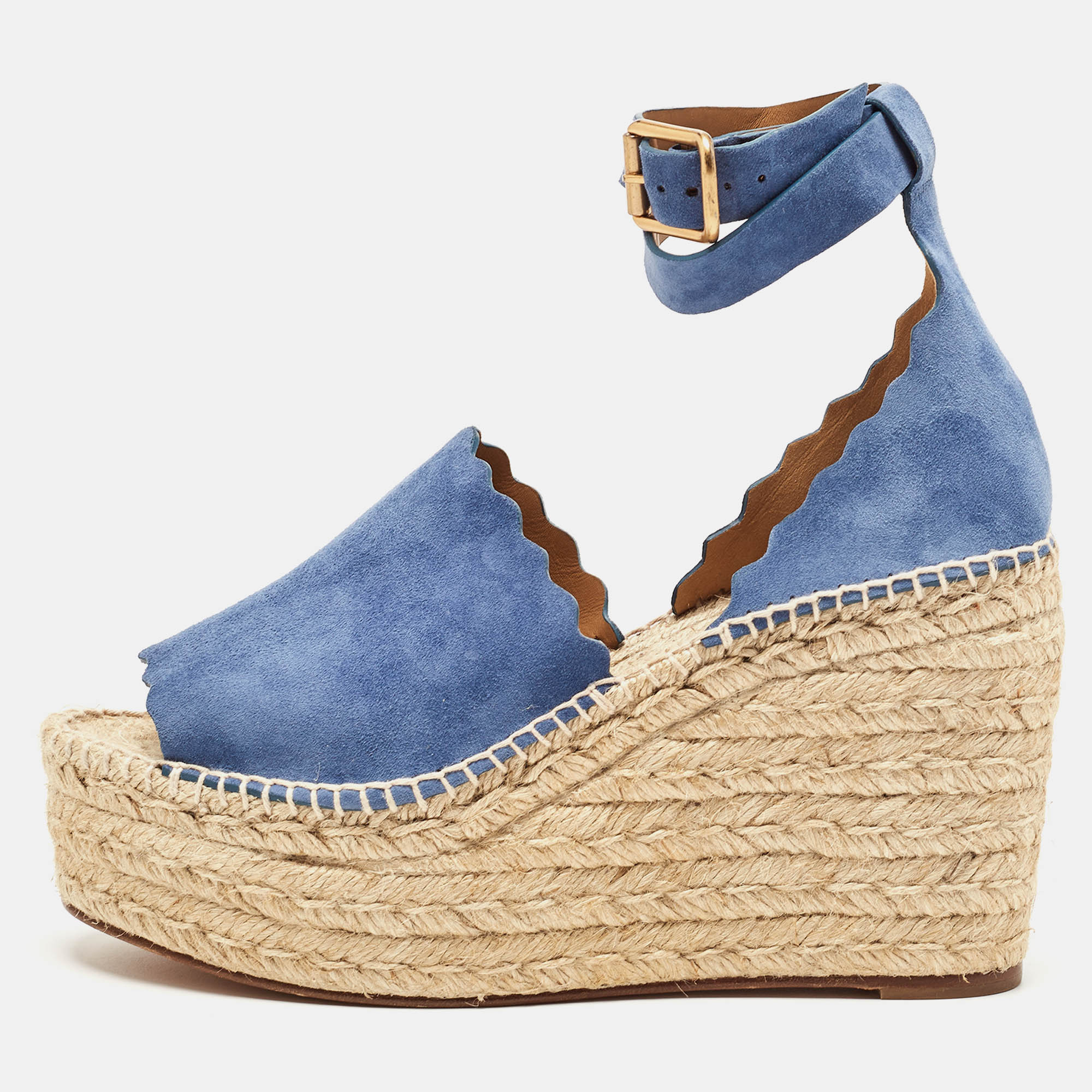 Chloe blue suede lauren wedge espadrille sandals size 41