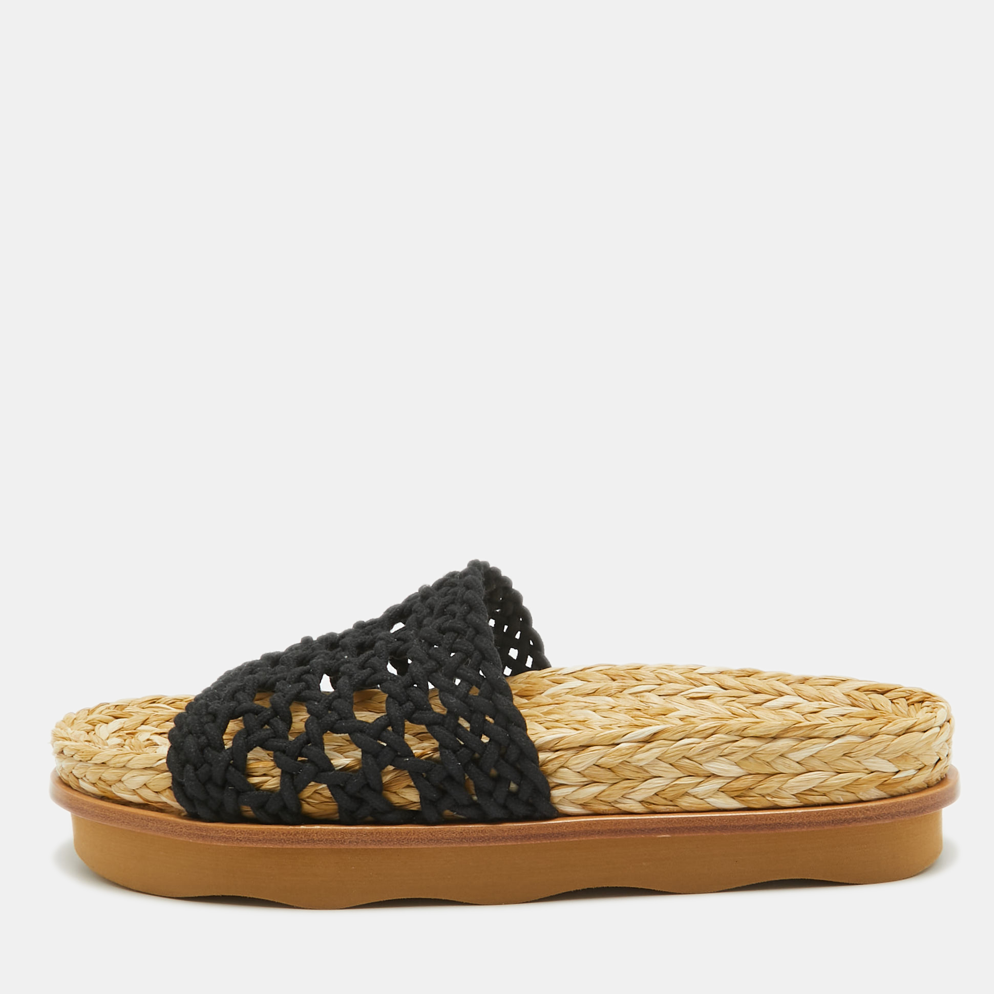 

Chloe Black Crochet Wavy Flat Slides Size