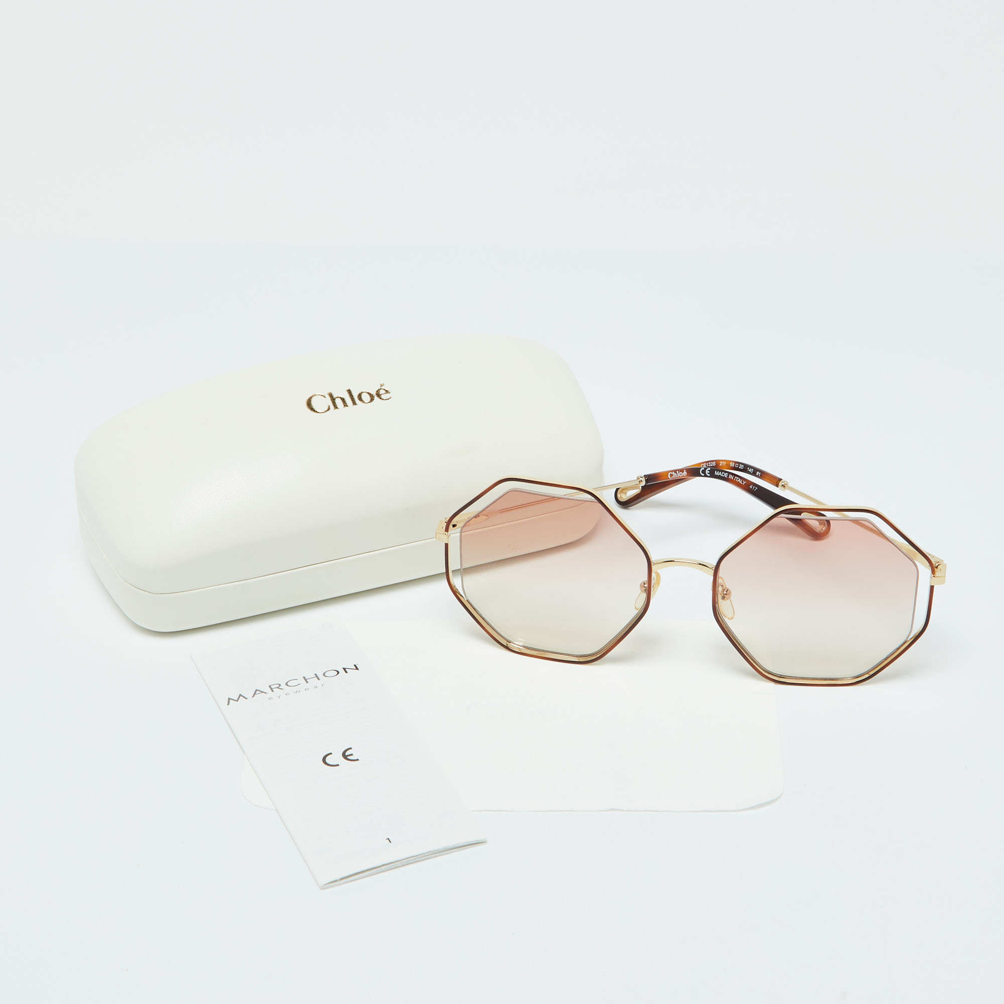 Chloe Gold Tone/Pink Gradient CE132S Poppy Octagonal Sunglasses