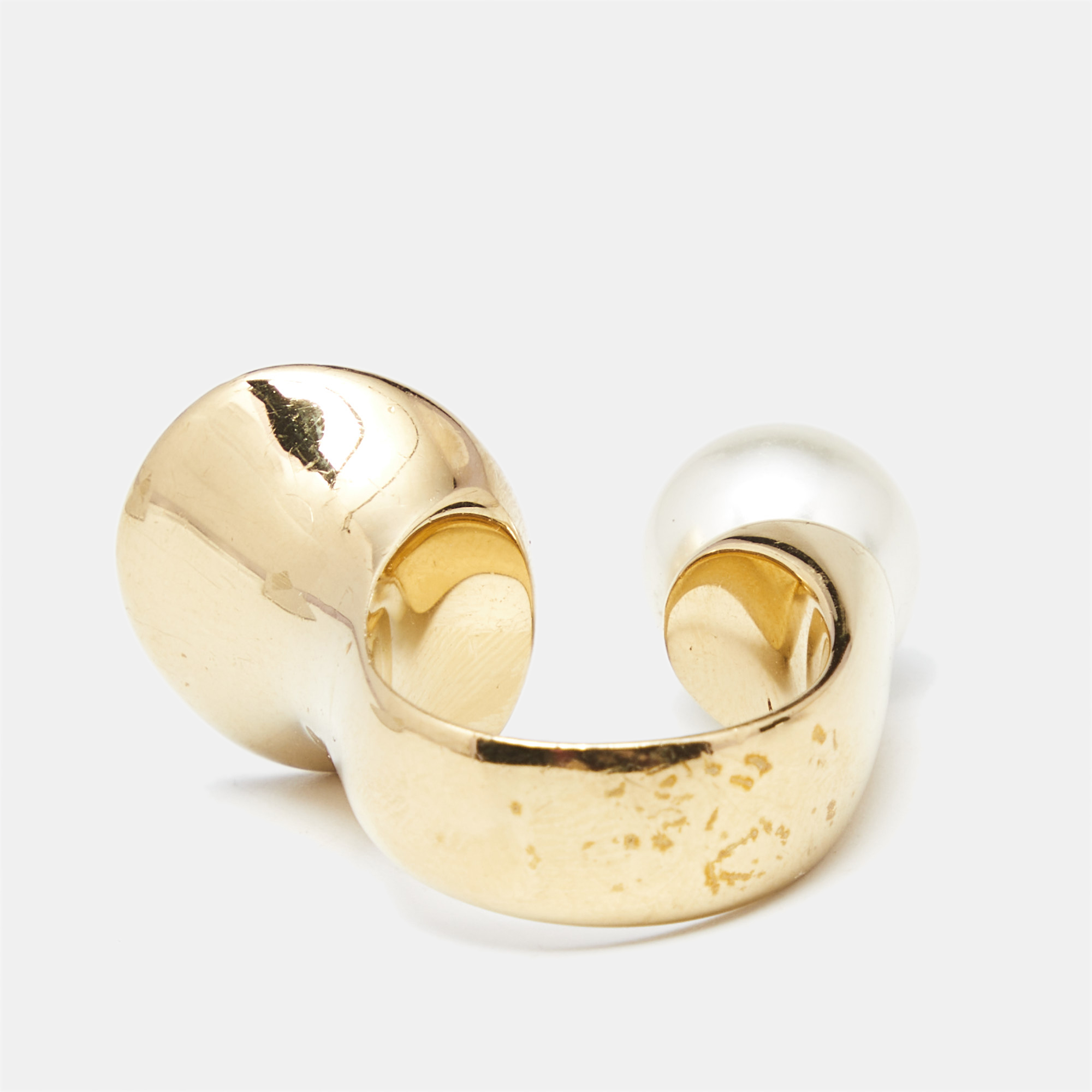 Chloé Darcey Faux Pearl Gold Tone Ring Size 57