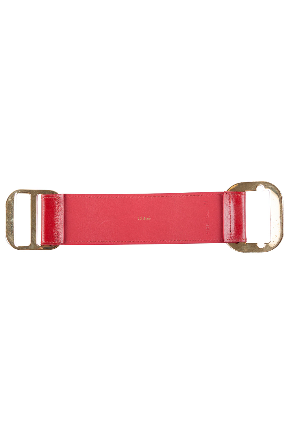 Chloe Red Leather Gold Tone Wide Bracelet