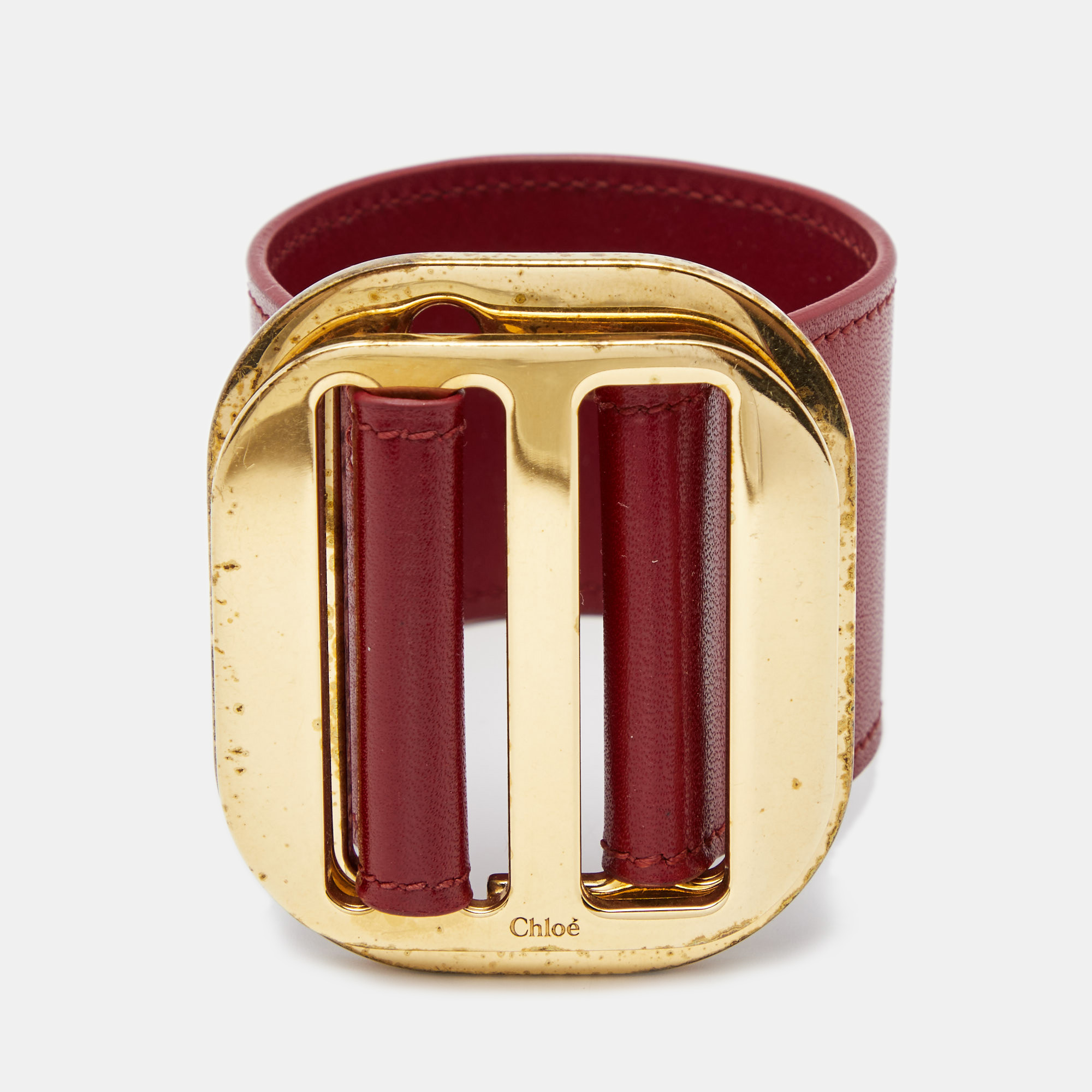 Chloe Red Leather Gold Tone Wide Bracelet