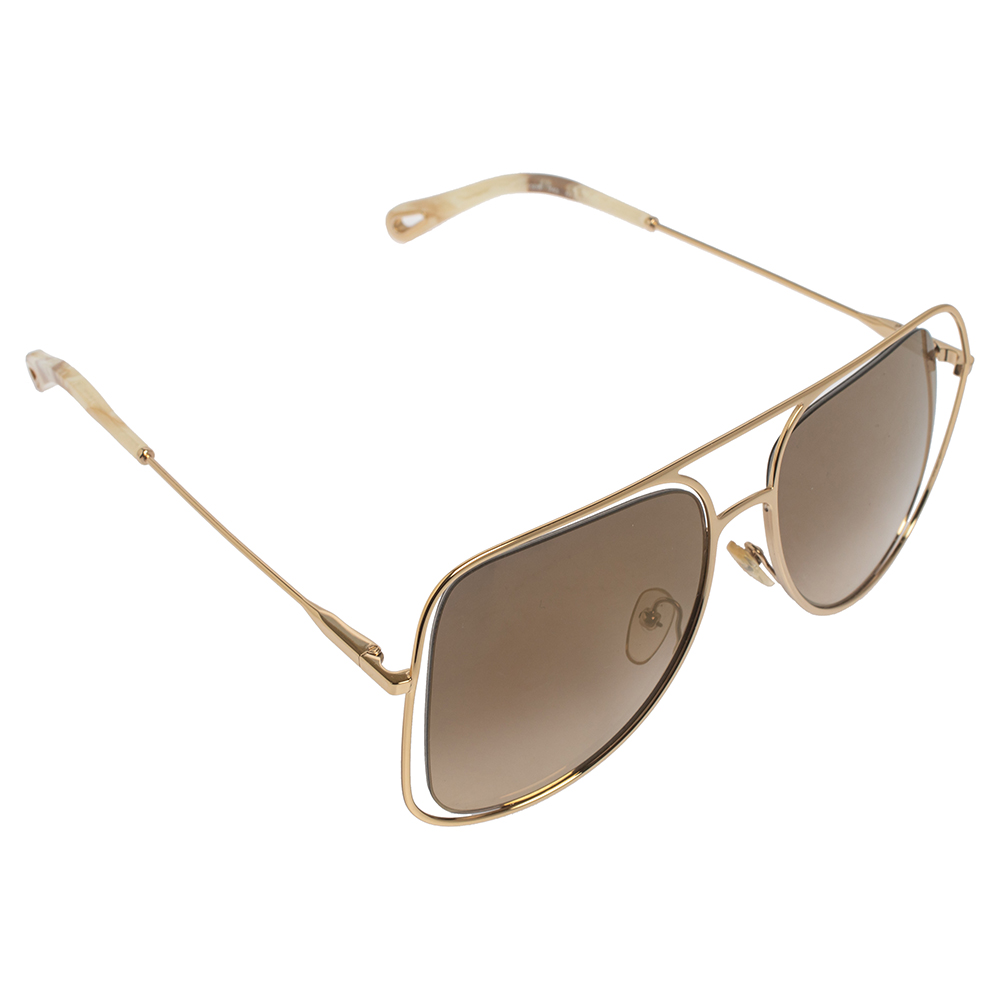 Chloe Gold/Brown CE130S Mirrored Aviator Sunglasses