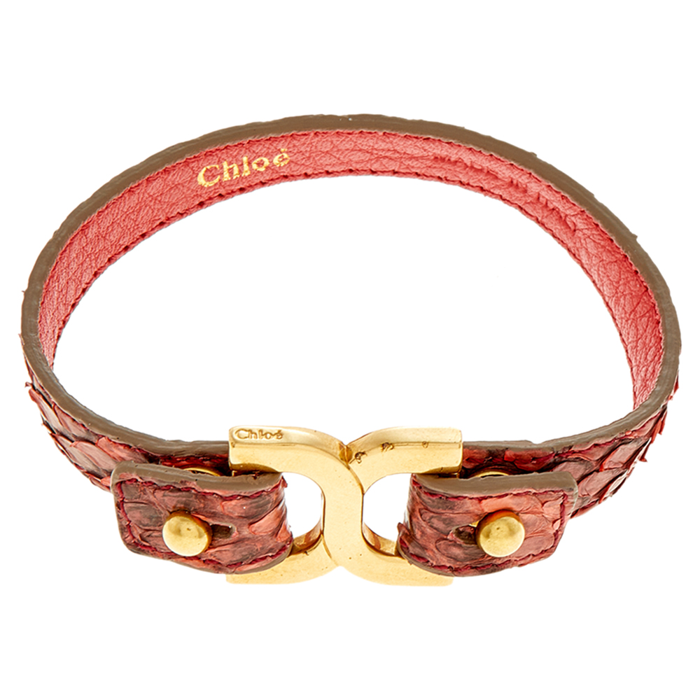 Chloe Dark Coral Ayer Snakeskin Leather Marcie Bracelet