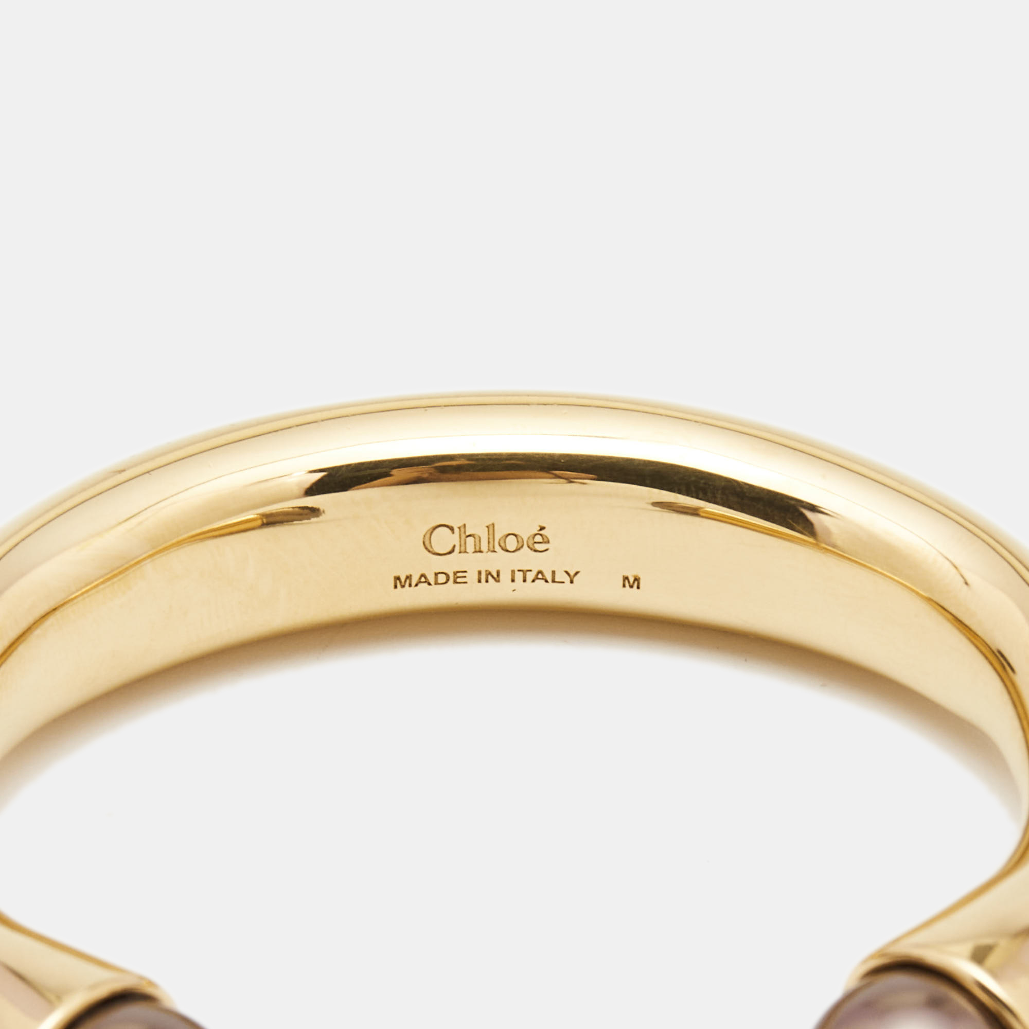 Chloé Darcy Grey Faux Pearl Gold Tone Open Cuff Bracelet
