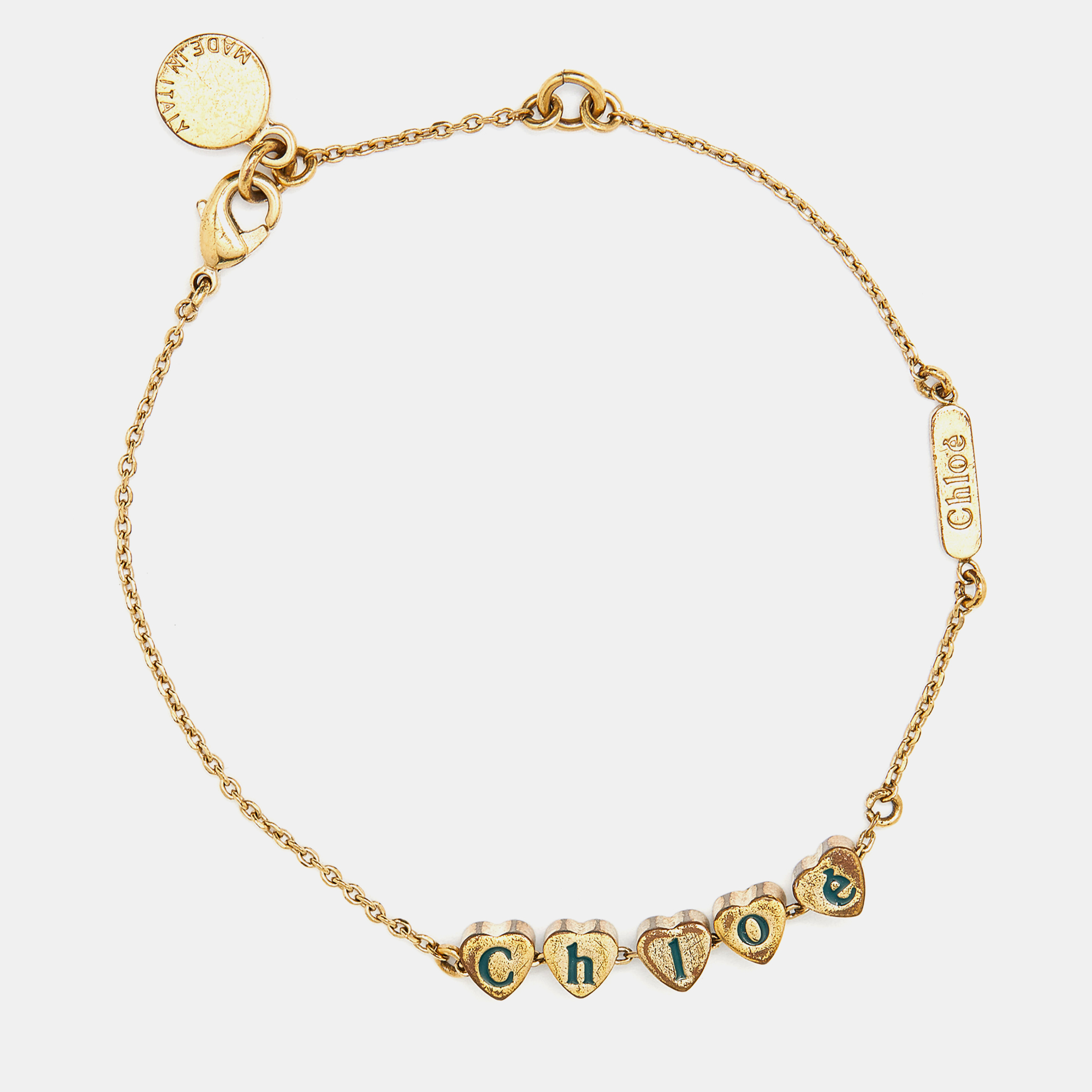 Chlo&eacute; gold tone logo heart chain bracelet