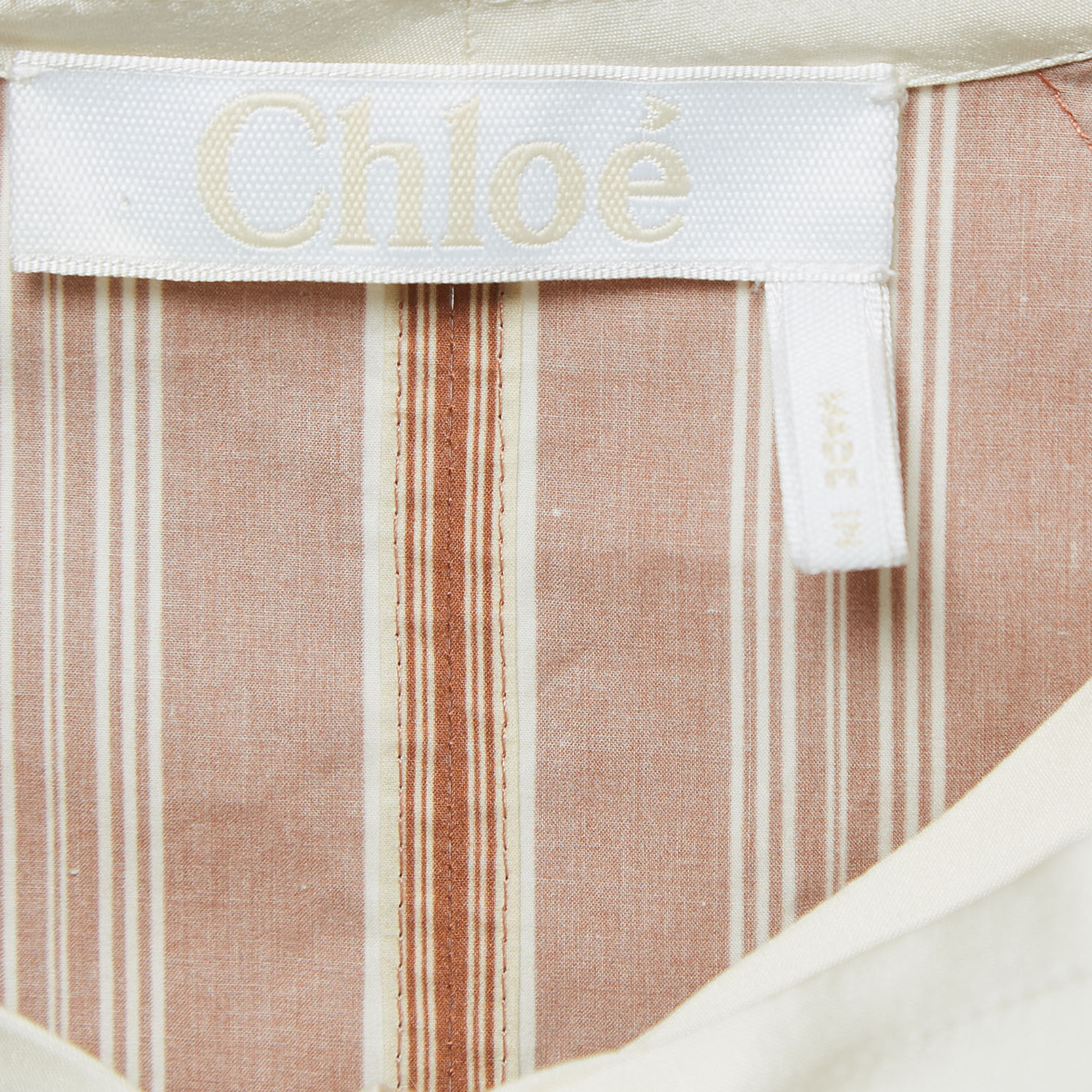 Chloe Brown Stripe Print Silk Neck Tie Up Top M