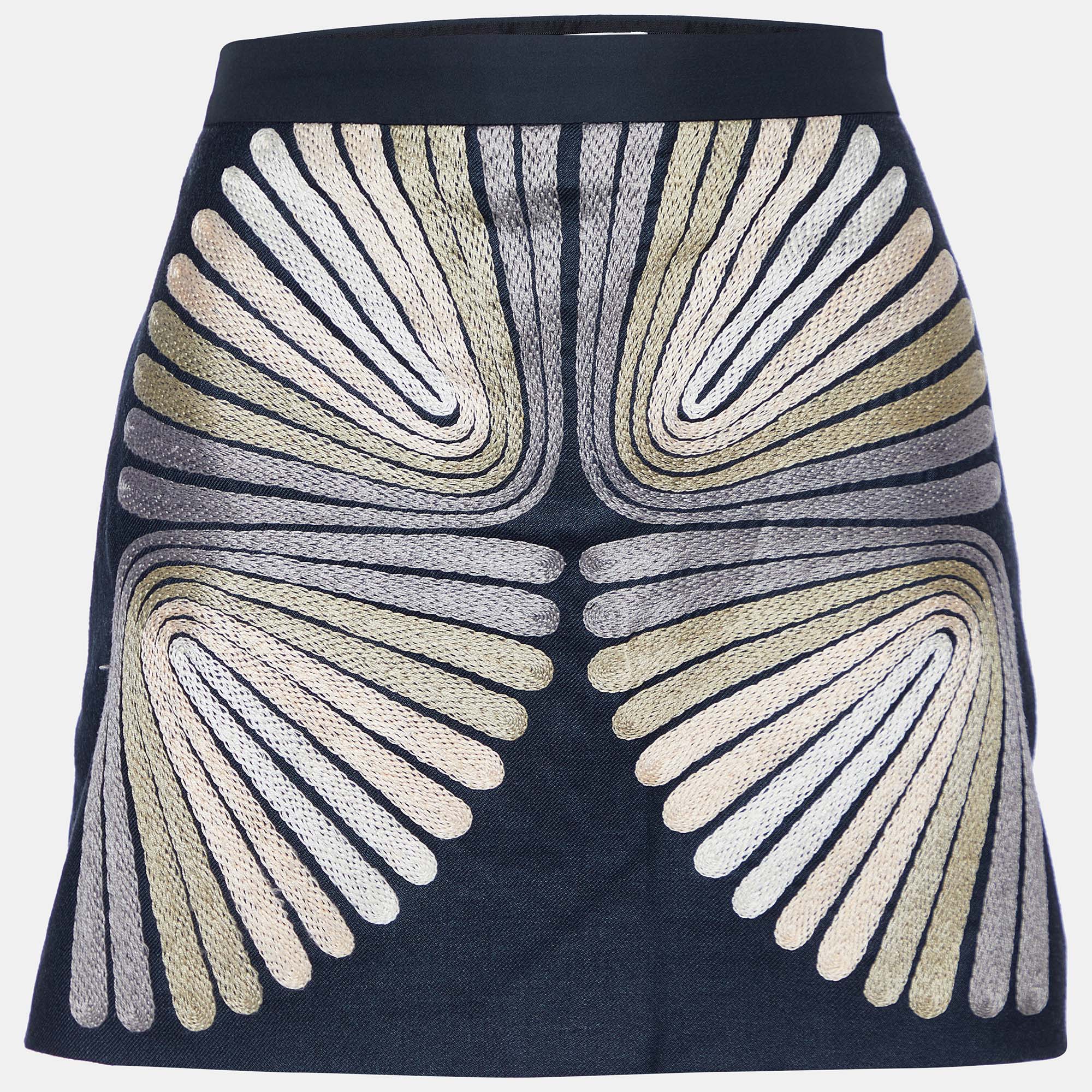 Chloe Black Silk & Wool Embroidered Mini Skirt L