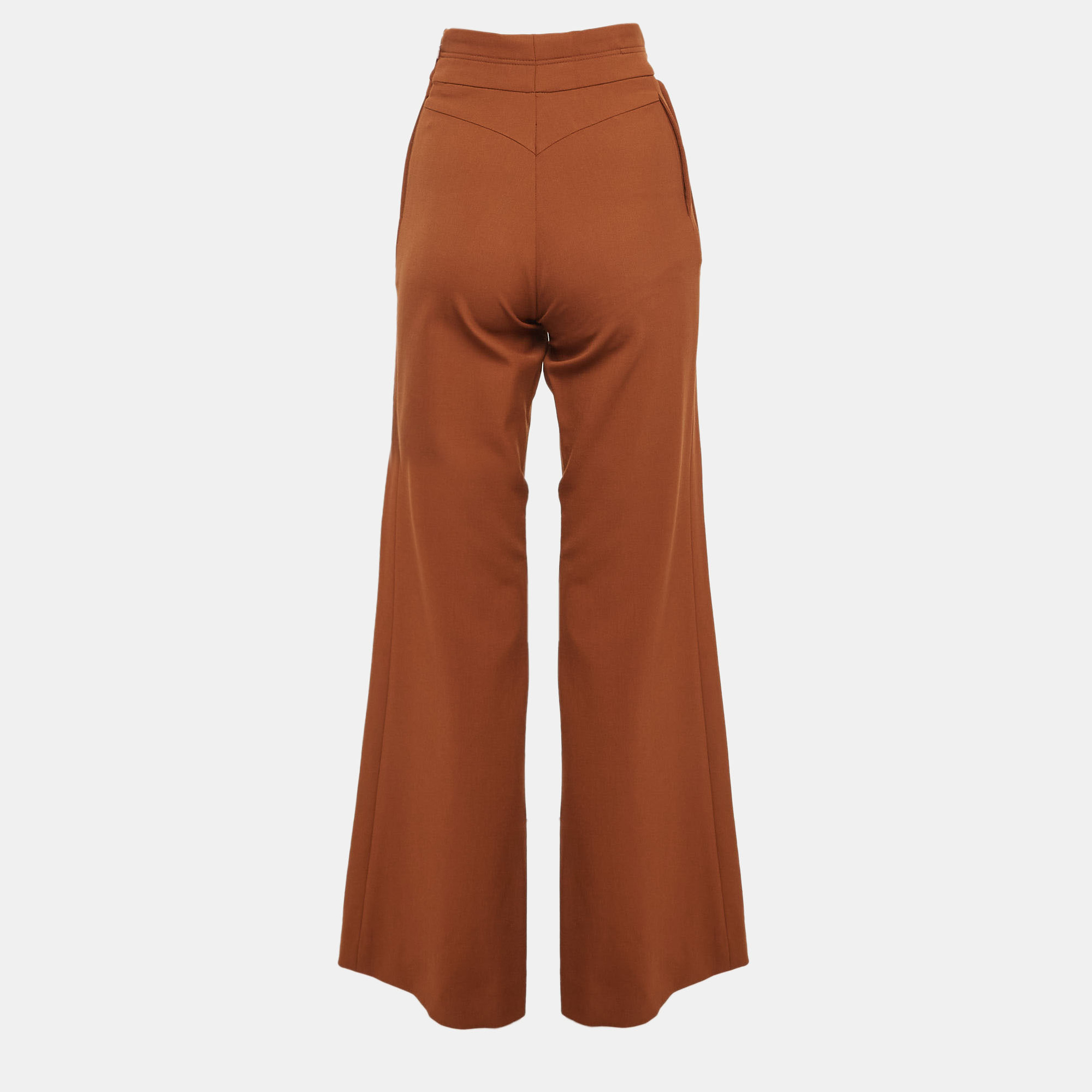 Chloe Brown Rust Virgin Wool Button Detailed Wide Leg Pants S