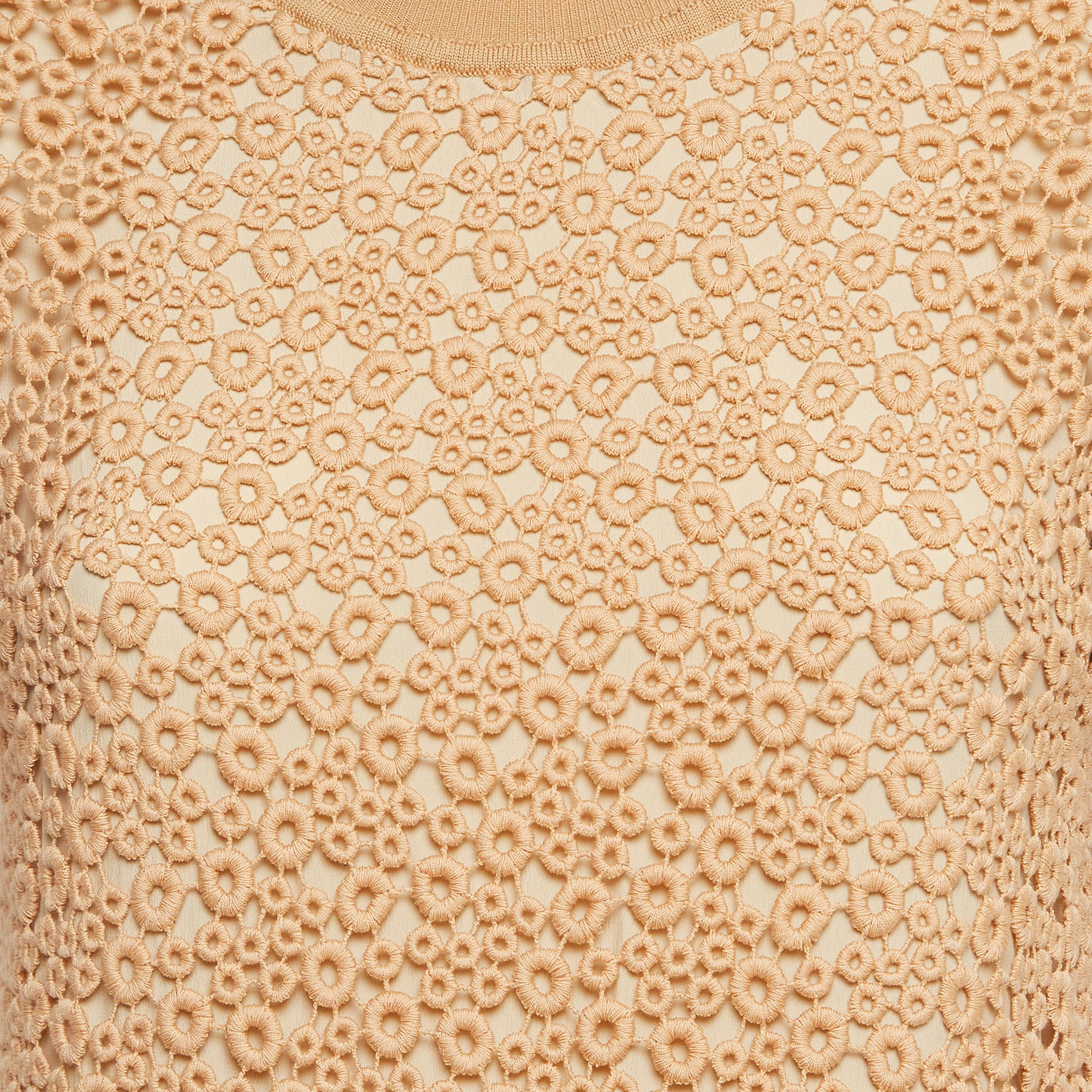 Chloe Beige Lace And Wool Short Sleeve Sweatshirt S