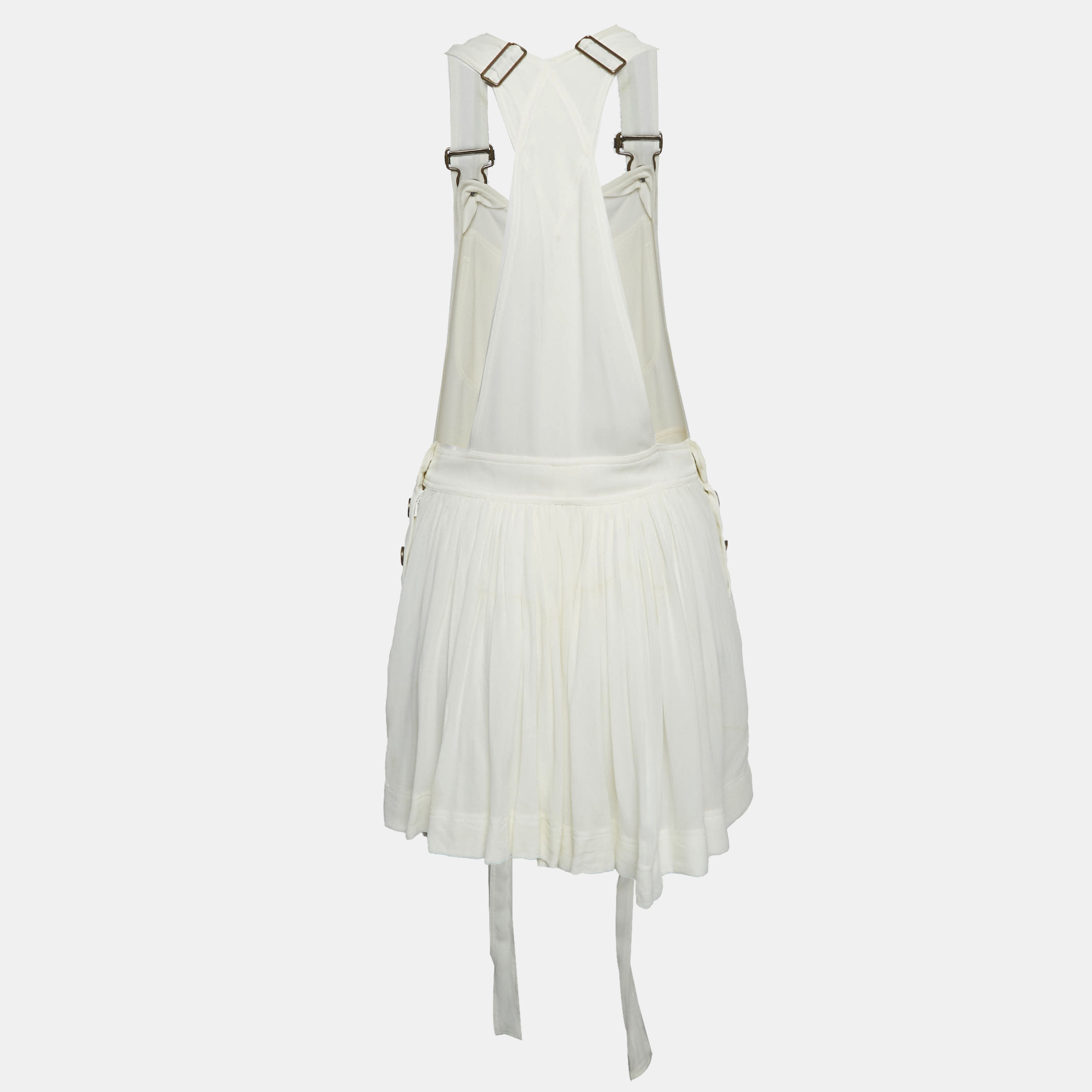 Chloe Milk White Georgette Buckle Front Pleated Mini Dress S